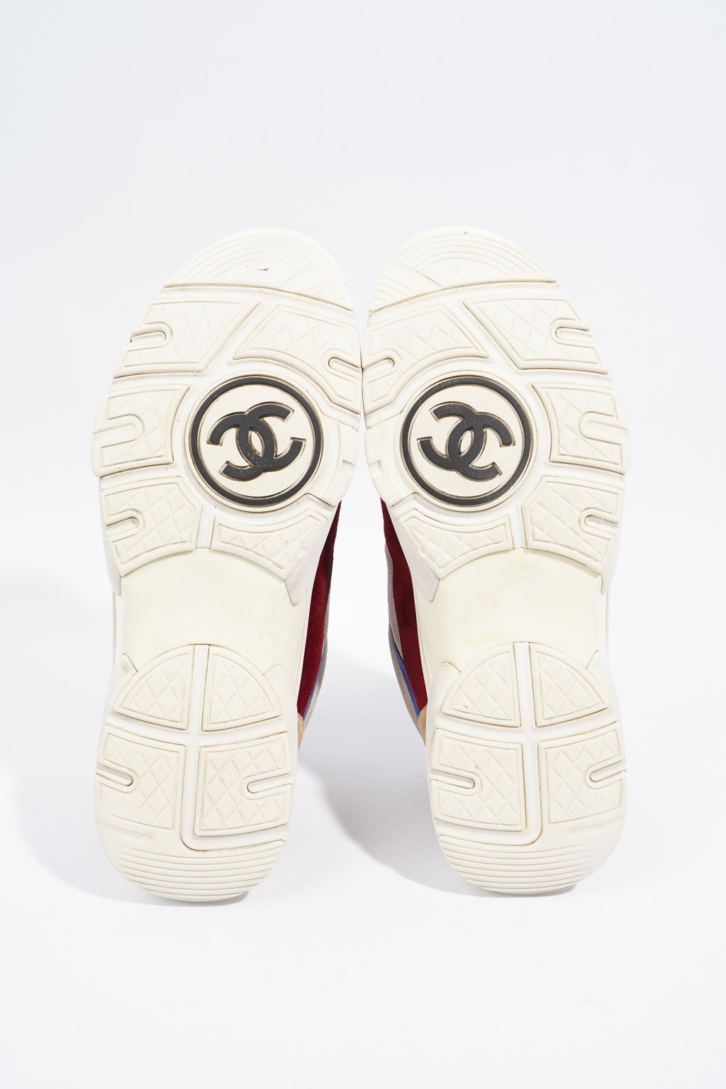 Chanel CC Logo Sneaker Maroon / Navy / Beige Suede EU 41.5 UK 7.5