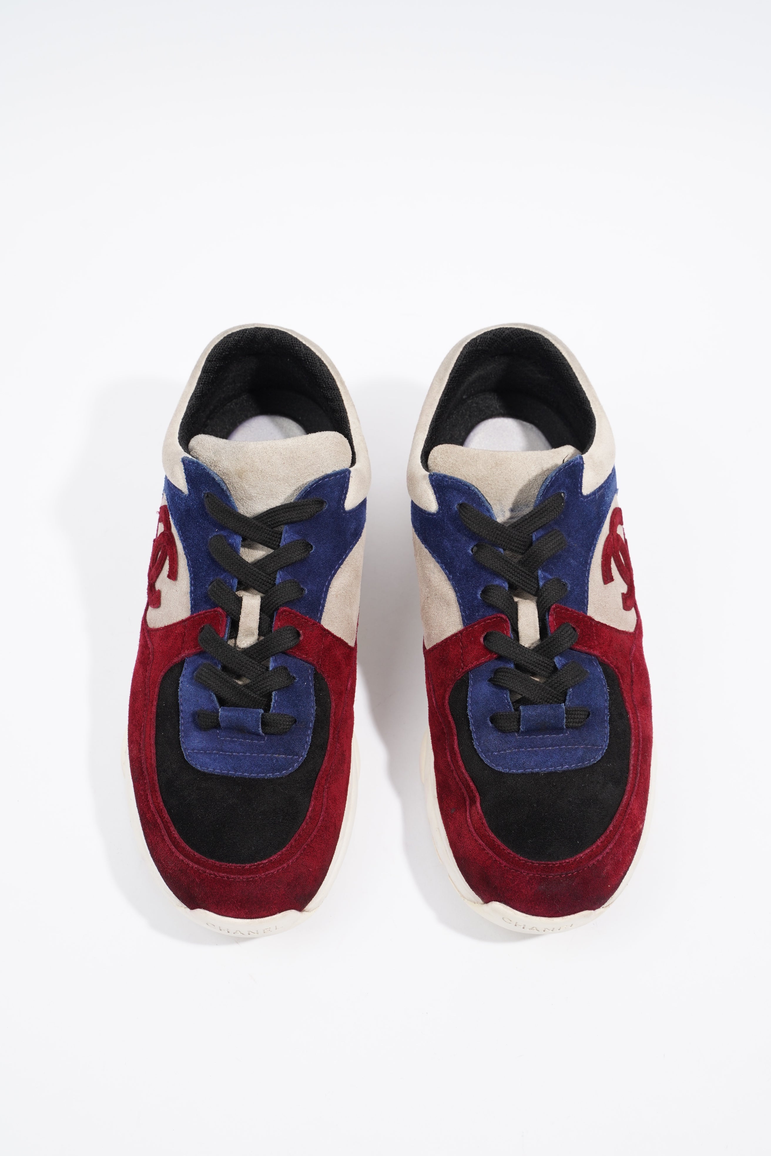 Chanel CC Logo Sneaker Maroon / Navy / Beige Suede EU 41.5 UK 7.5
