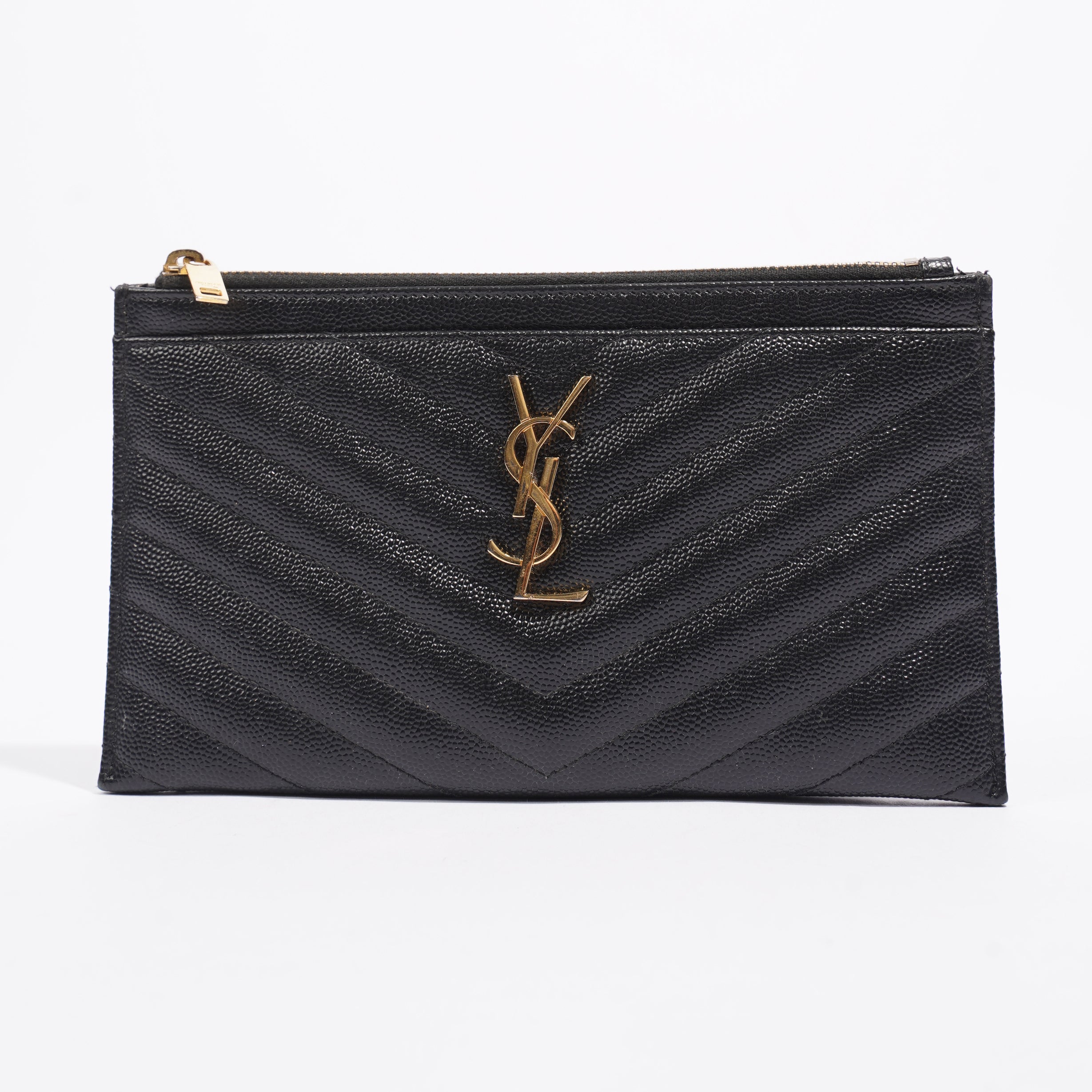 Saint Laurent Quilted Textured-Leather Pouch Black Leather