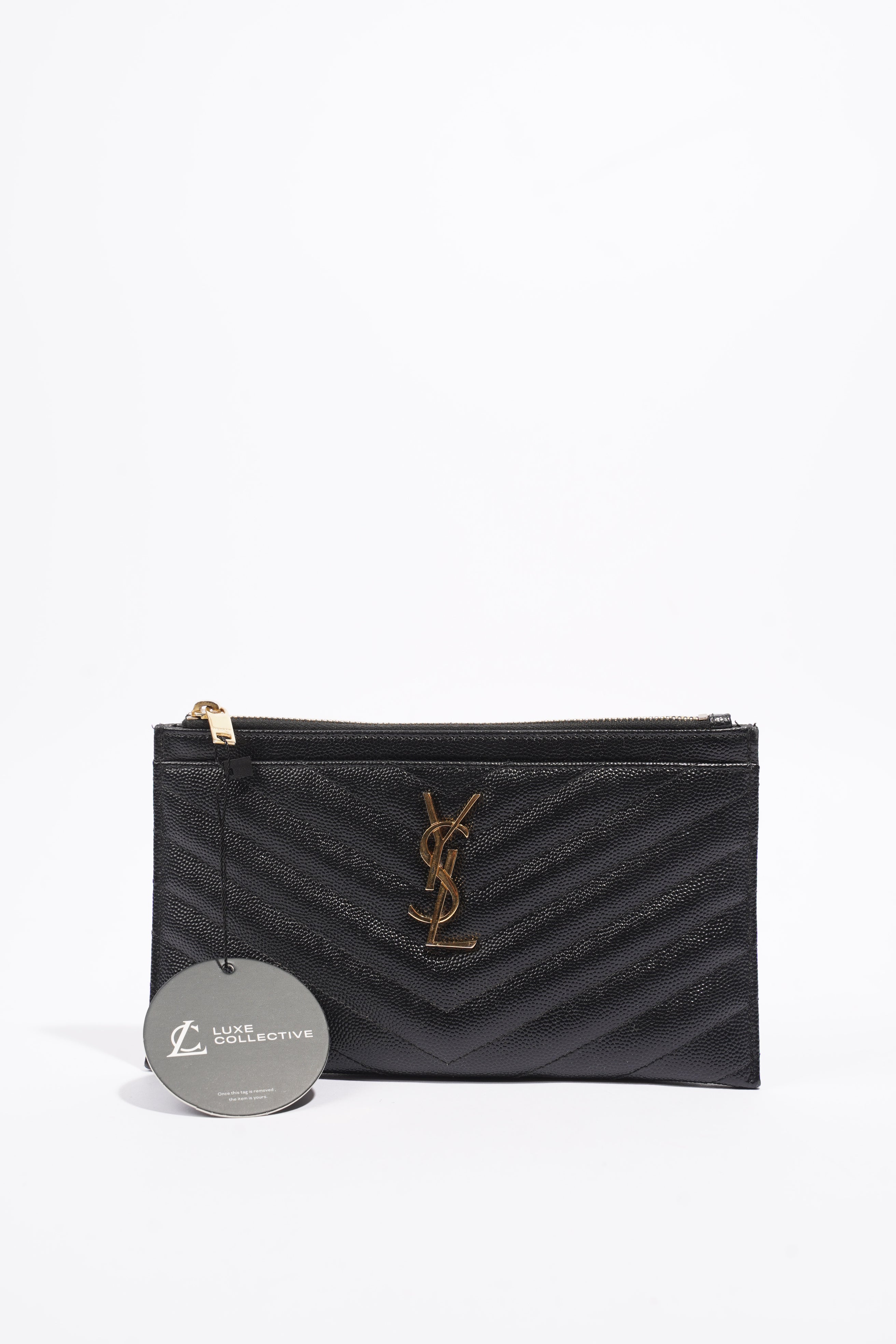 Saint Laurent Quilted Textured-Leather Pouch Black Leather