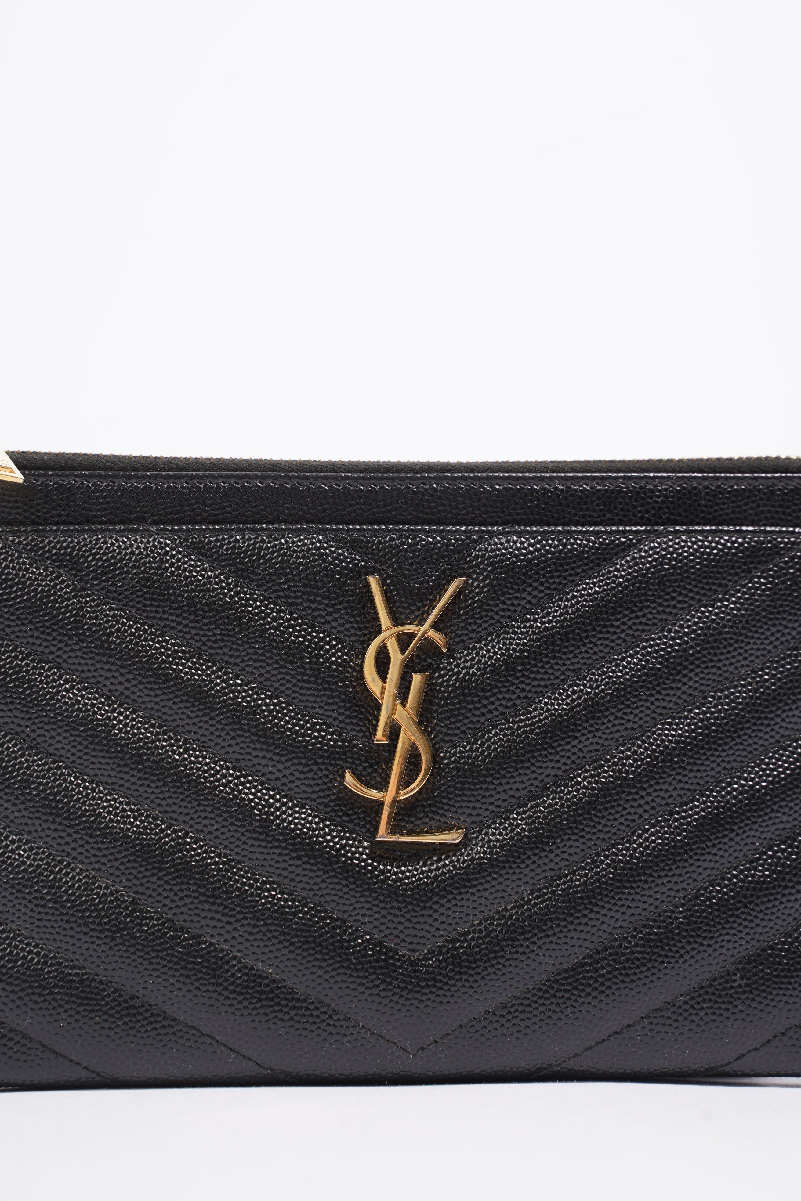 Saint Laurent Quilted Textured-Leather Pouch Black Leather