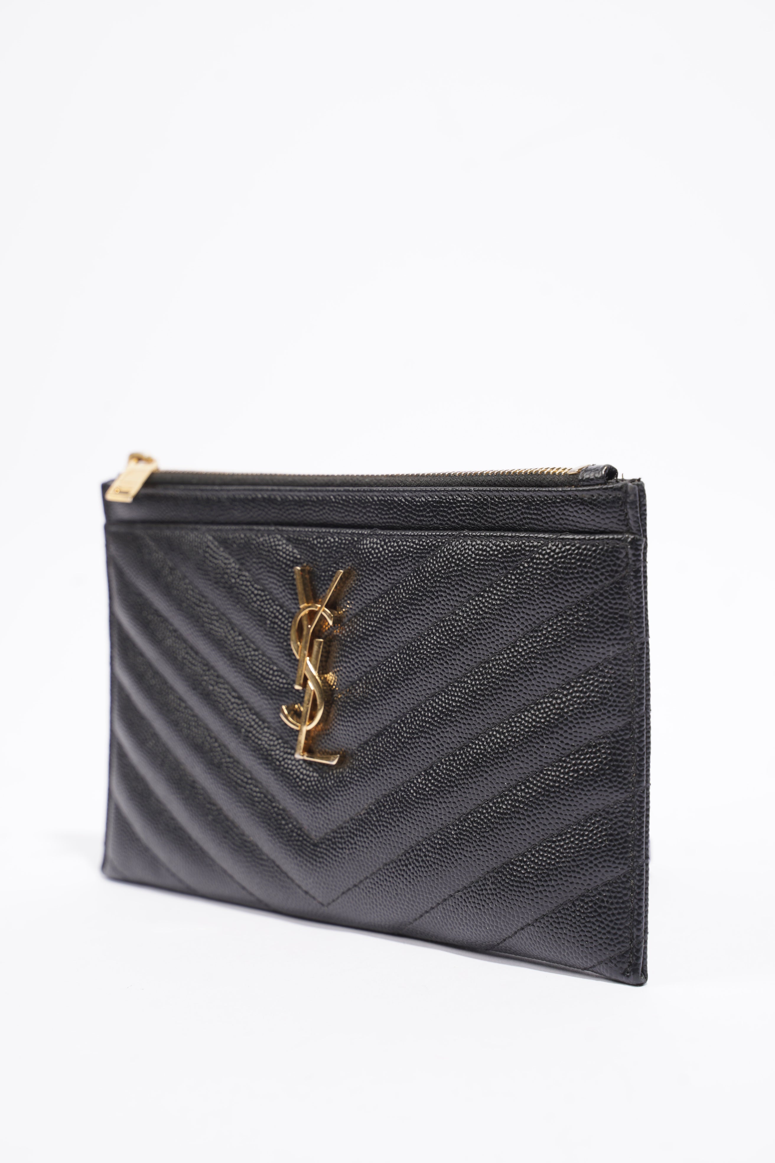 Saint Laurent Quilted Textured-Leather Pouch Black Leather