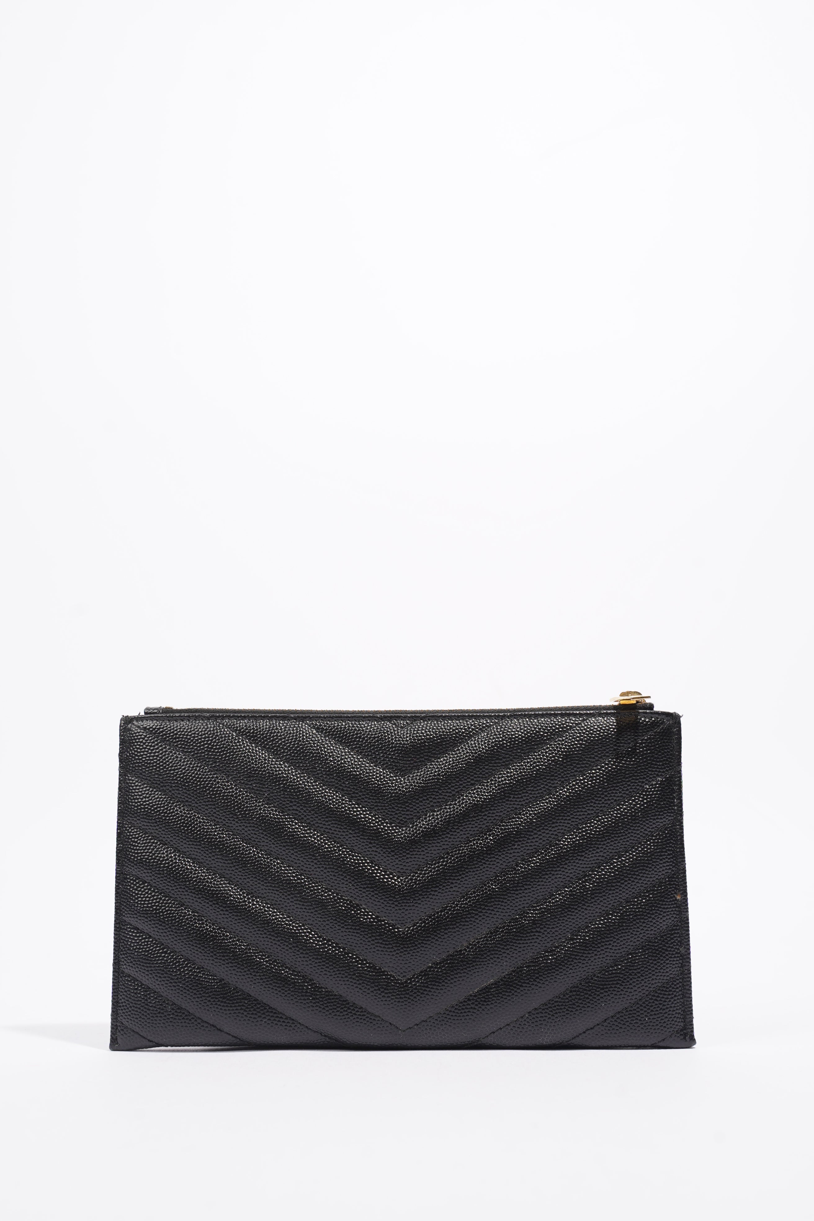 Saint Laurent Quilted Textured-Leather Pouch Black Leather