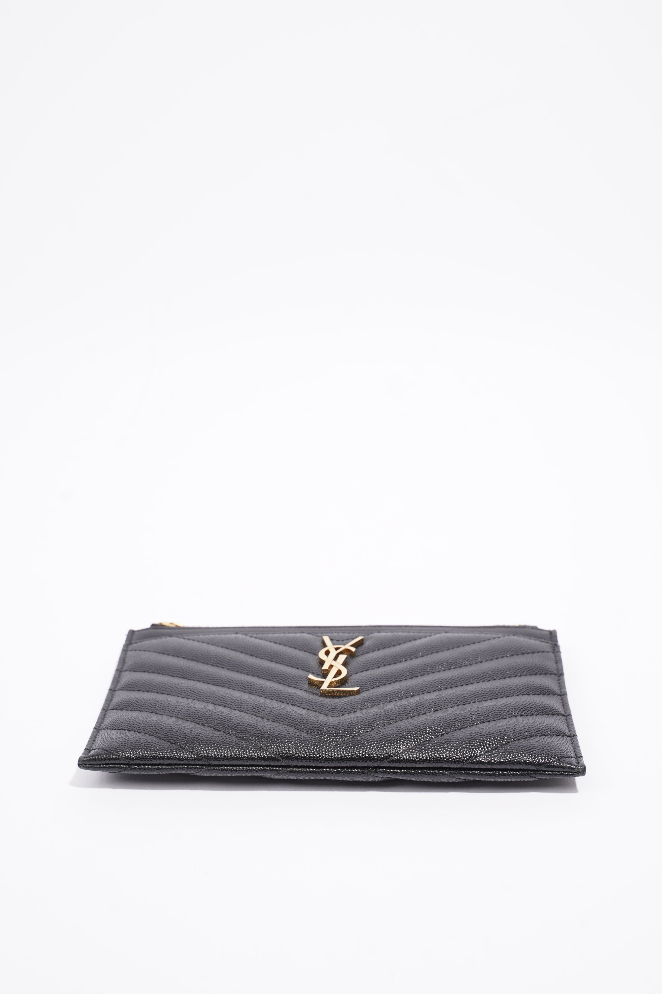 Saint Laurent Quilted Textured-Leather Pouch Black Leather