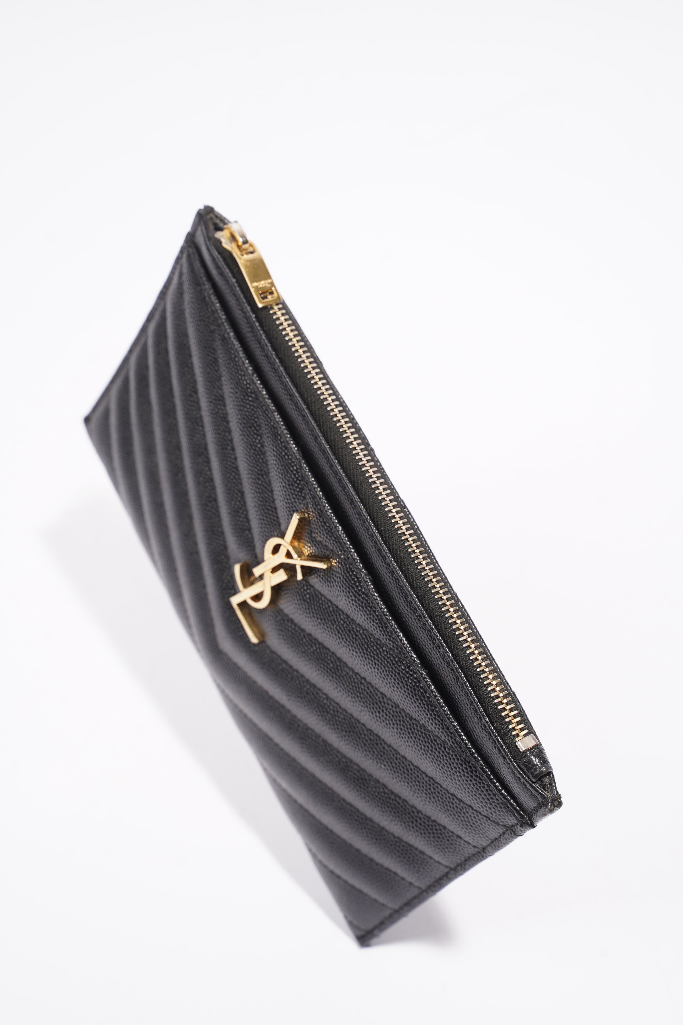 Saint Laurent Quilted Textured-Leather Pouch Black Leather