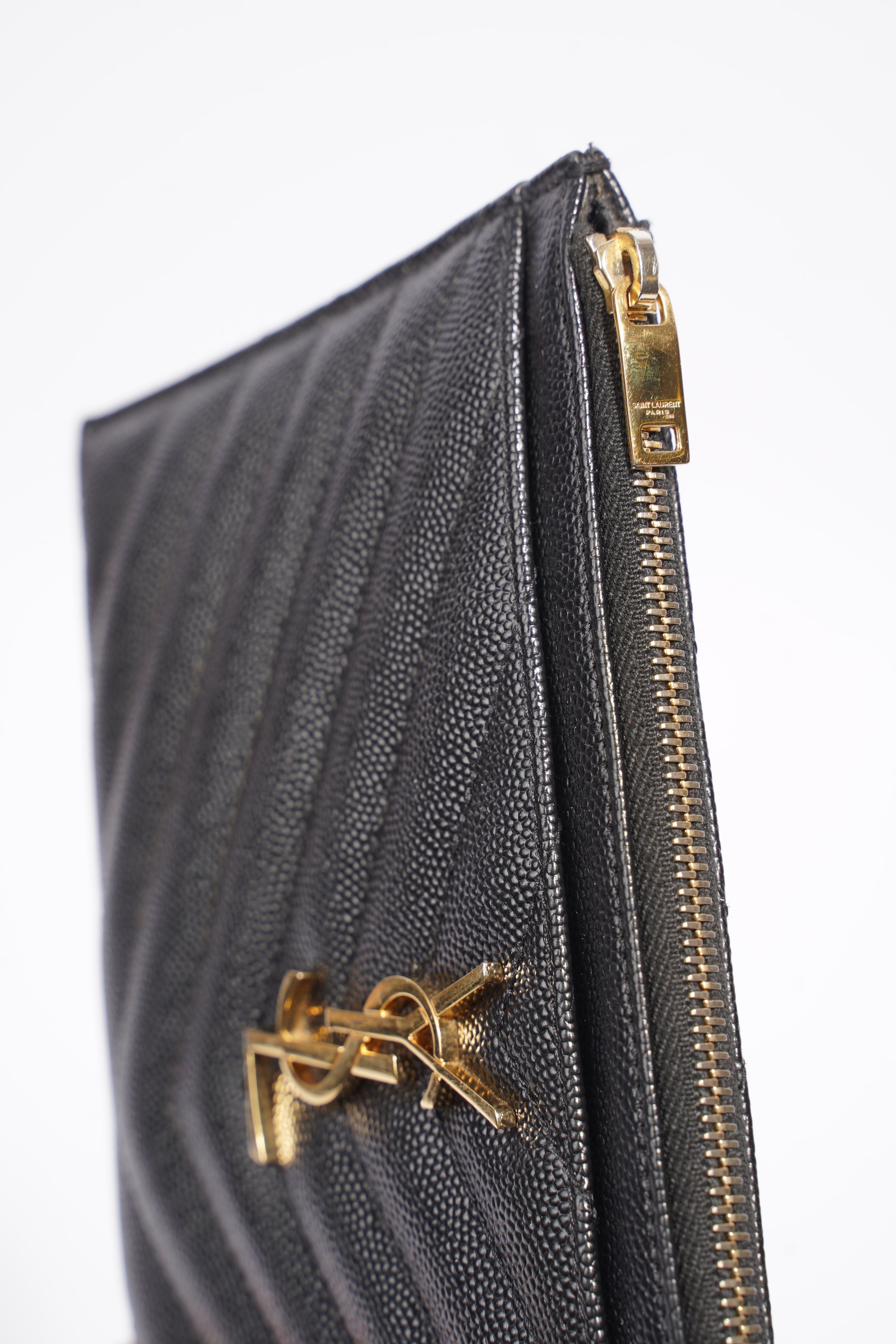 Saint Laurent Quilted Textured-Leather Pouch Black Leather