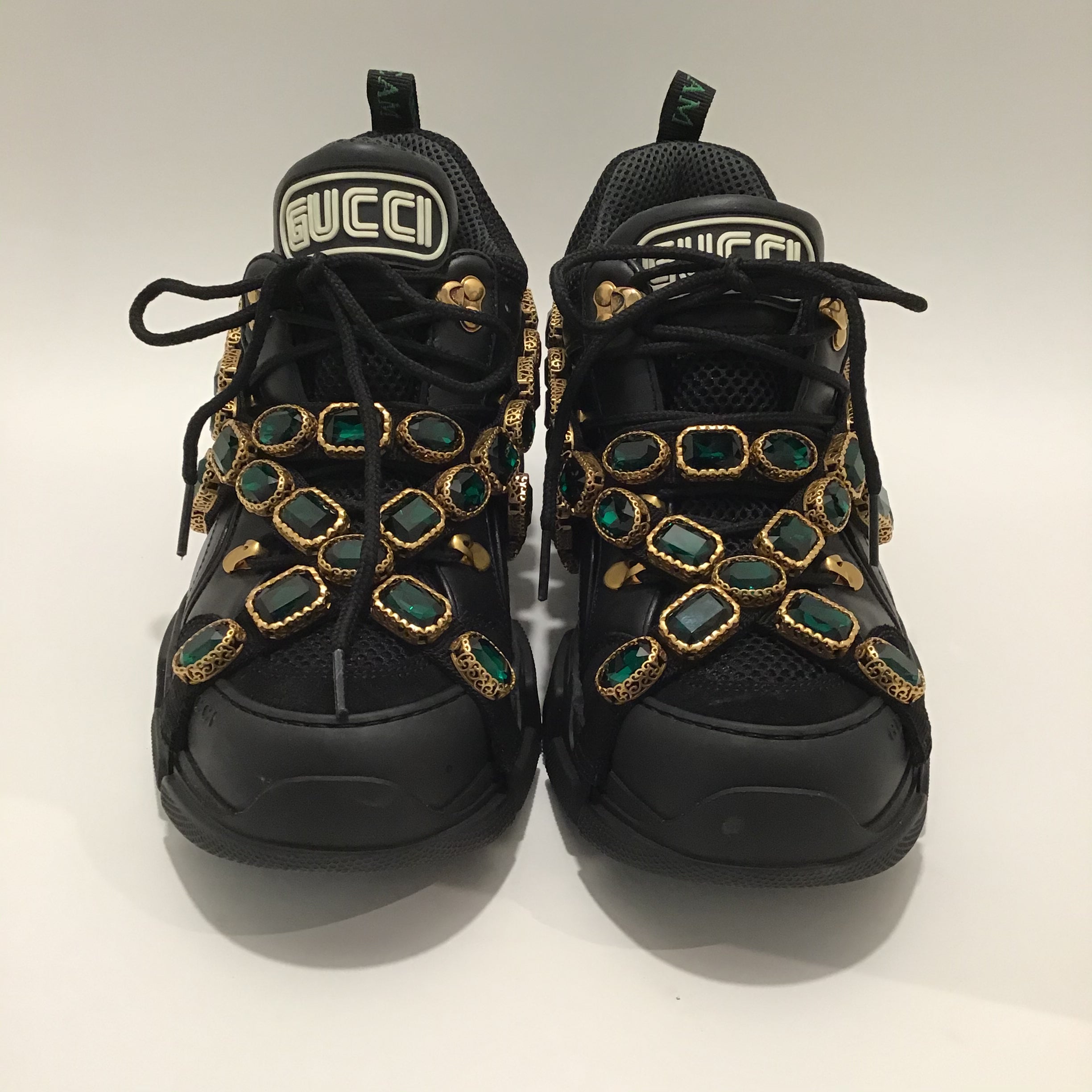 Gucci Black Flashtrek Embellished Sneakers Sz 9