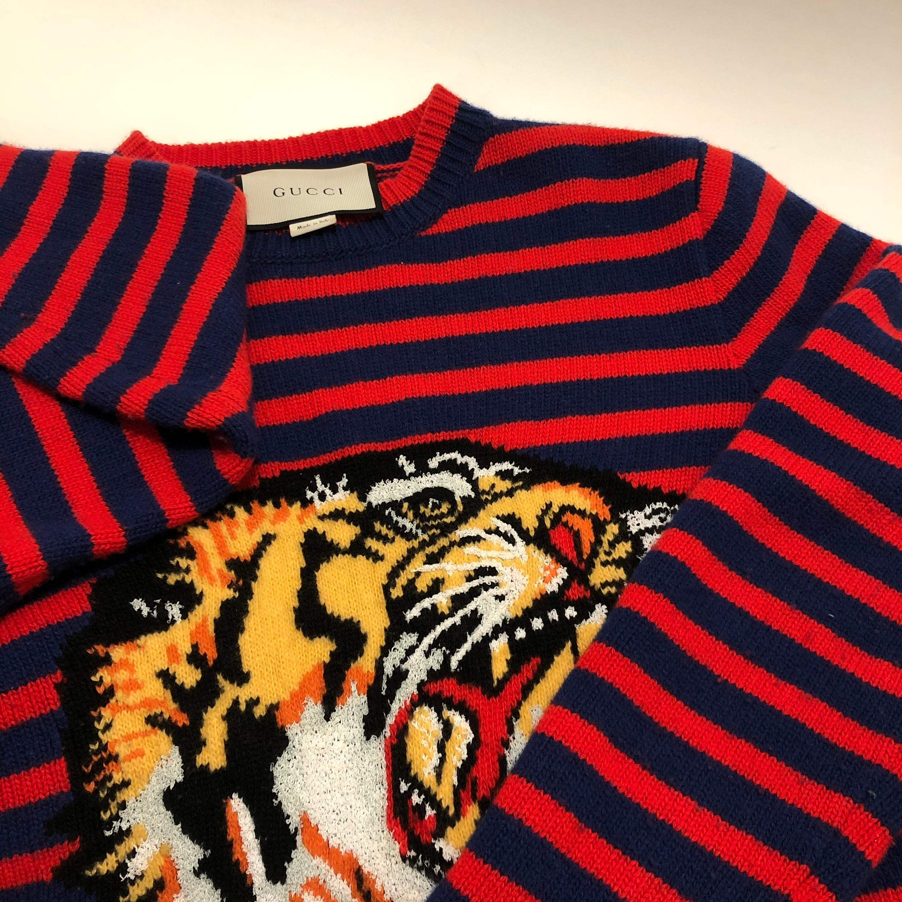 Gucci Knit Striped Tiger Sweater, Sz Extra Small