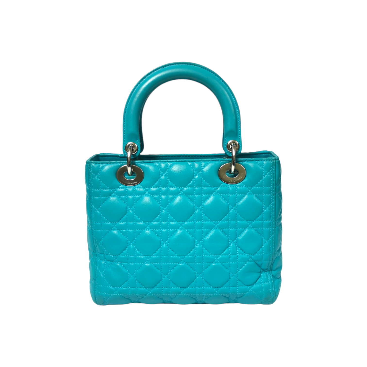 Dior Lady Dior Medium Turquoise Cannage Quilted Leather Silver