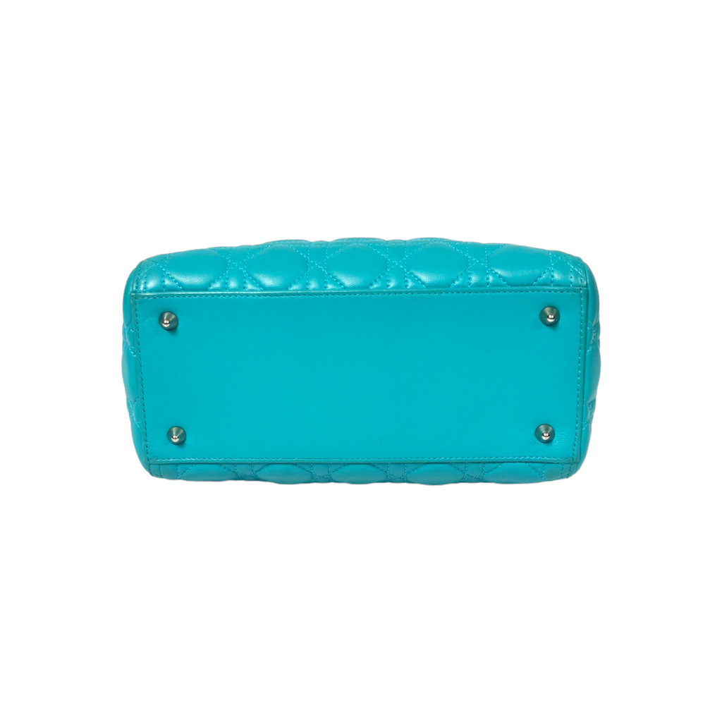 Dior Lady Dior Medium Turquoise Cannage Quilted Leather Silver