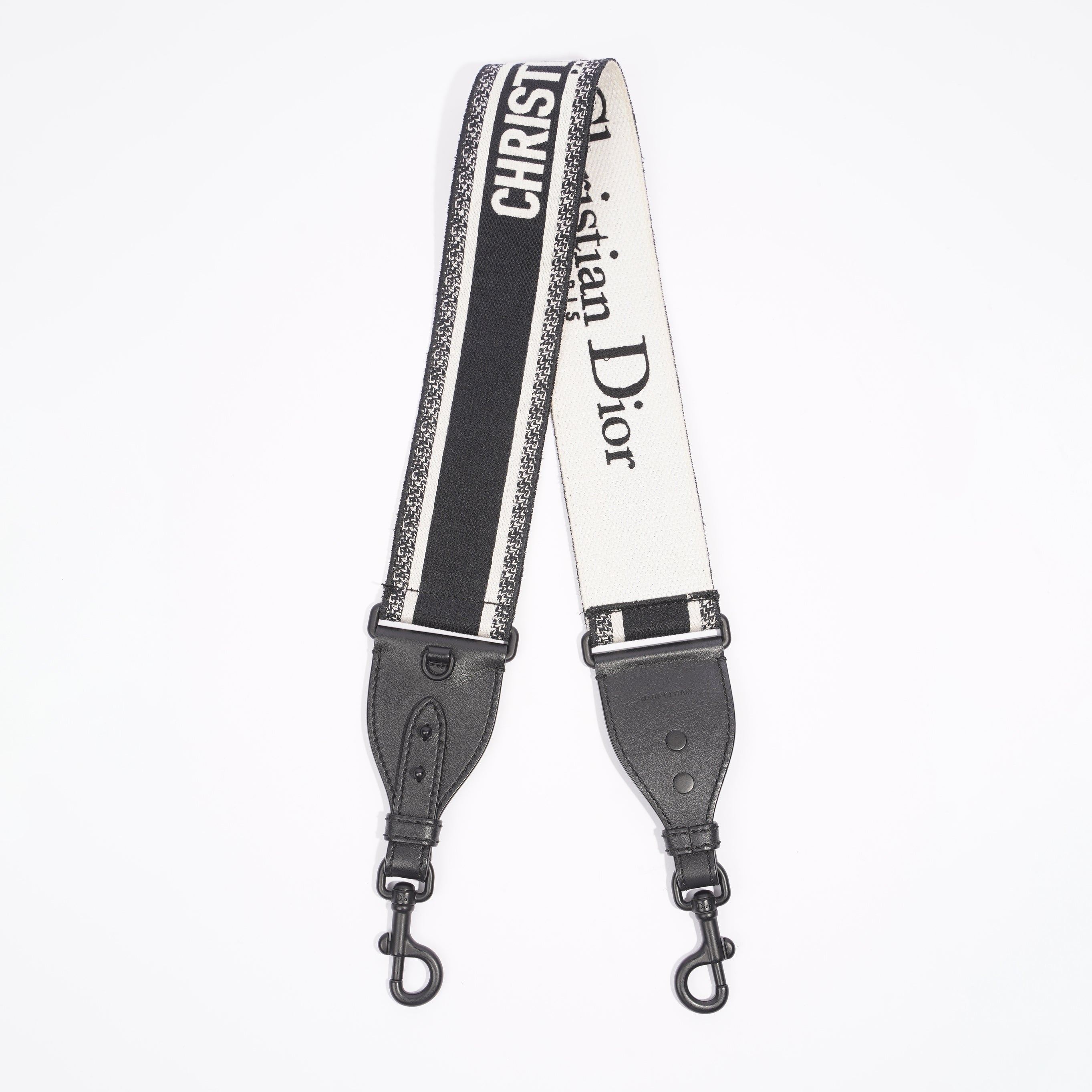 Christian Dior Adjustable Shoulder Strap With Ring Black / White Canvas