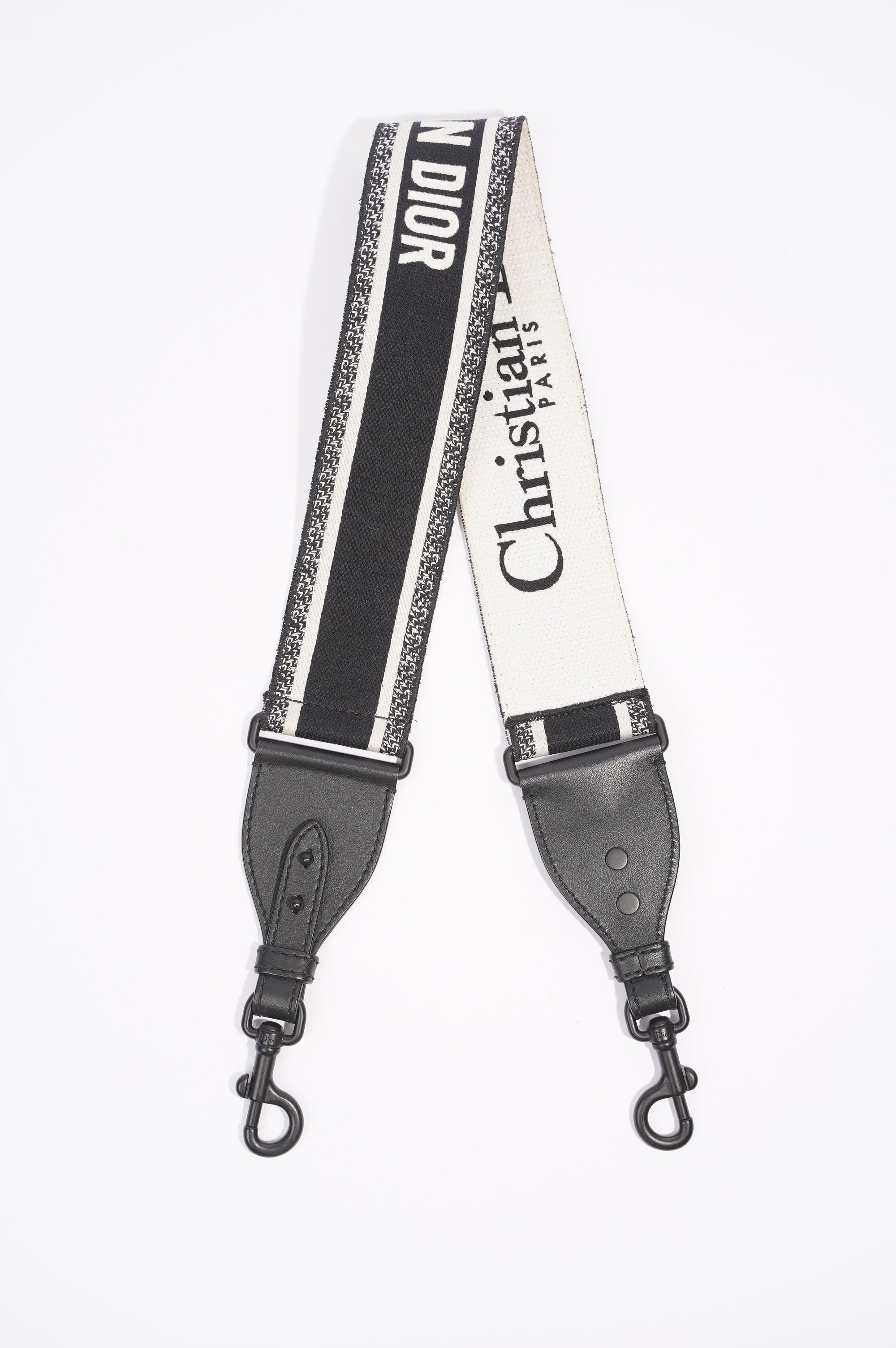 Christian Dior Adjustable Shoulder Strap With Ring Black / White Canvas