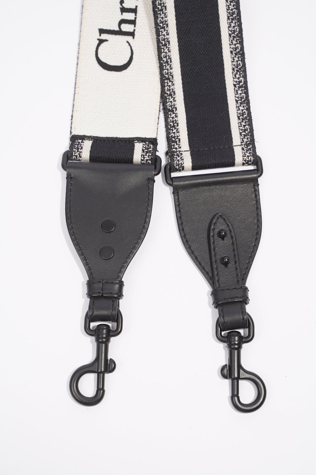 Christian Dior Adjustable Shoulder Strap With Ring Black / White Canvas