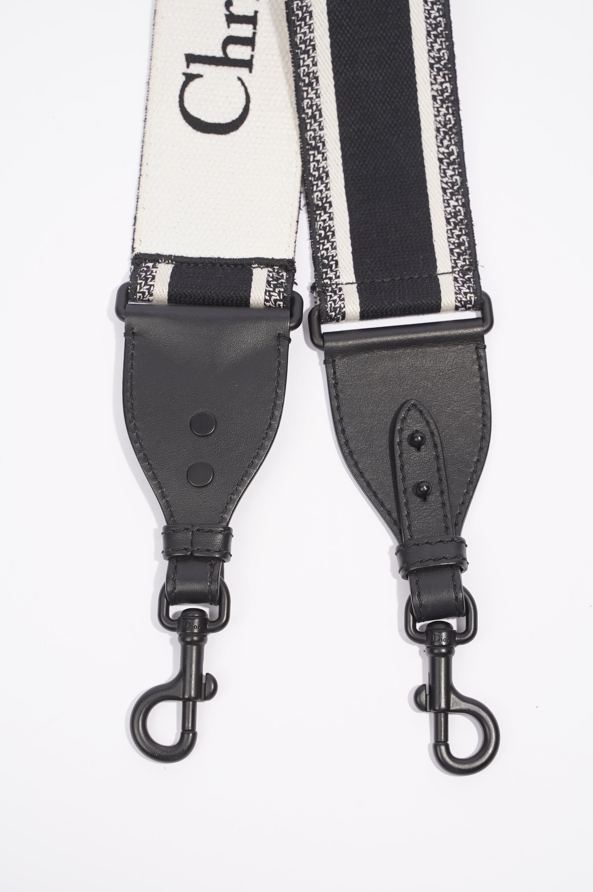 Christian Dior Adjustable Shoulder Strap With Ring Black / White Canvas
