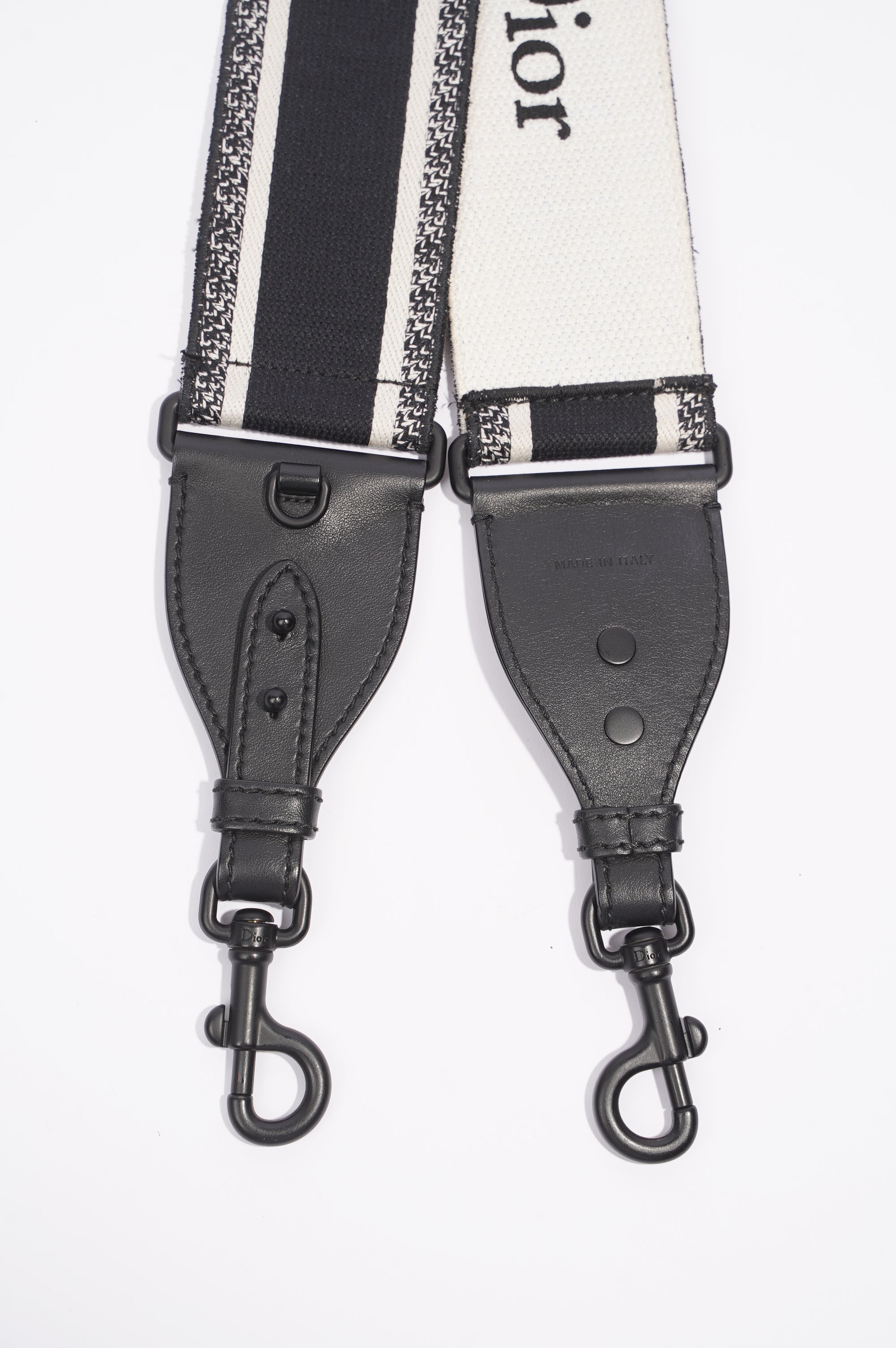 Christian Dior Adjustable Shoulder Strap With Ring Black / White Canvas