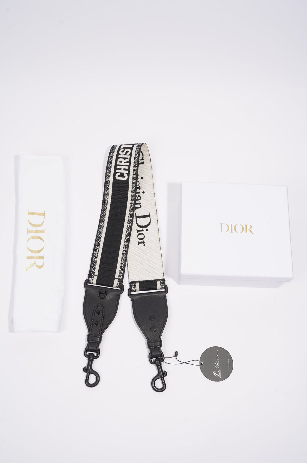 Christian Dior Adjustable Shoulder Strap With Ring Black / White Canvas