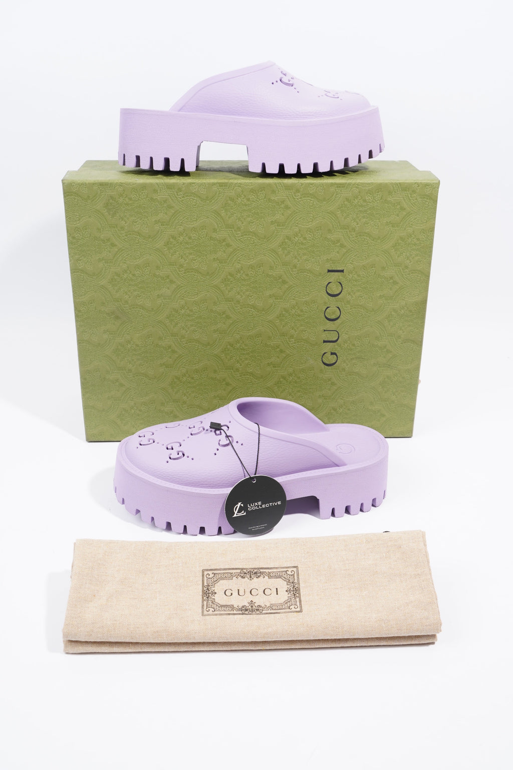 Gucci Platform Perforated G Sandal Lilac Rubber EU 38 UK 5