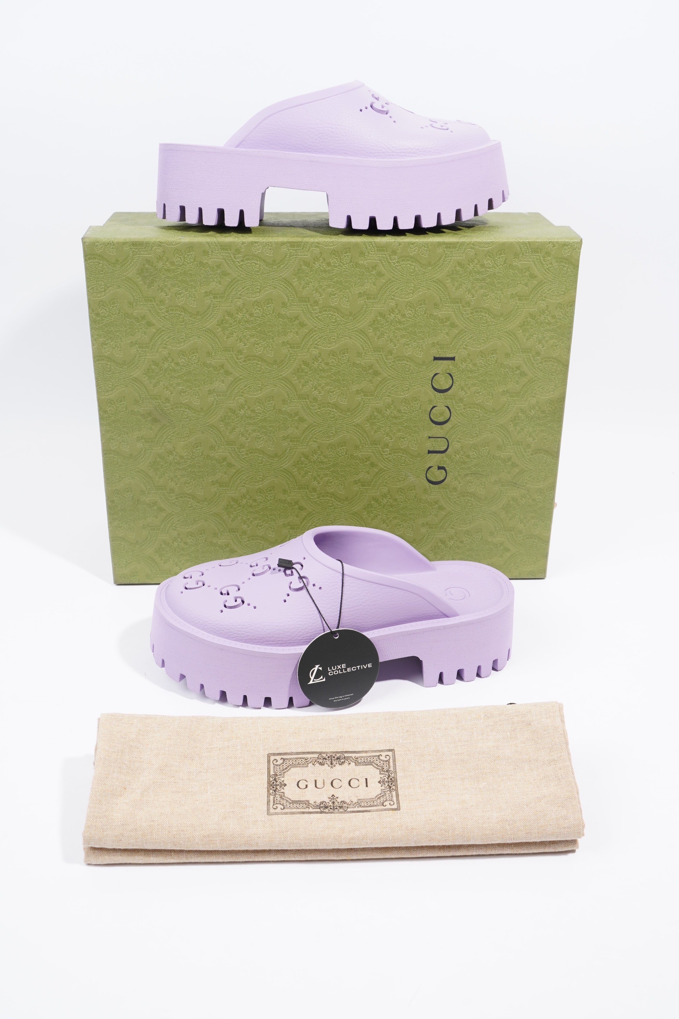 Gucci Platform Perforated G Sandal Lilac Rubber EU 38 UK 5