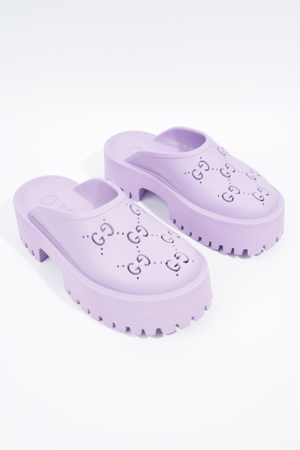 Gucci Platform Perforated G Sandal Lilac Rubber EU 38 UK 5