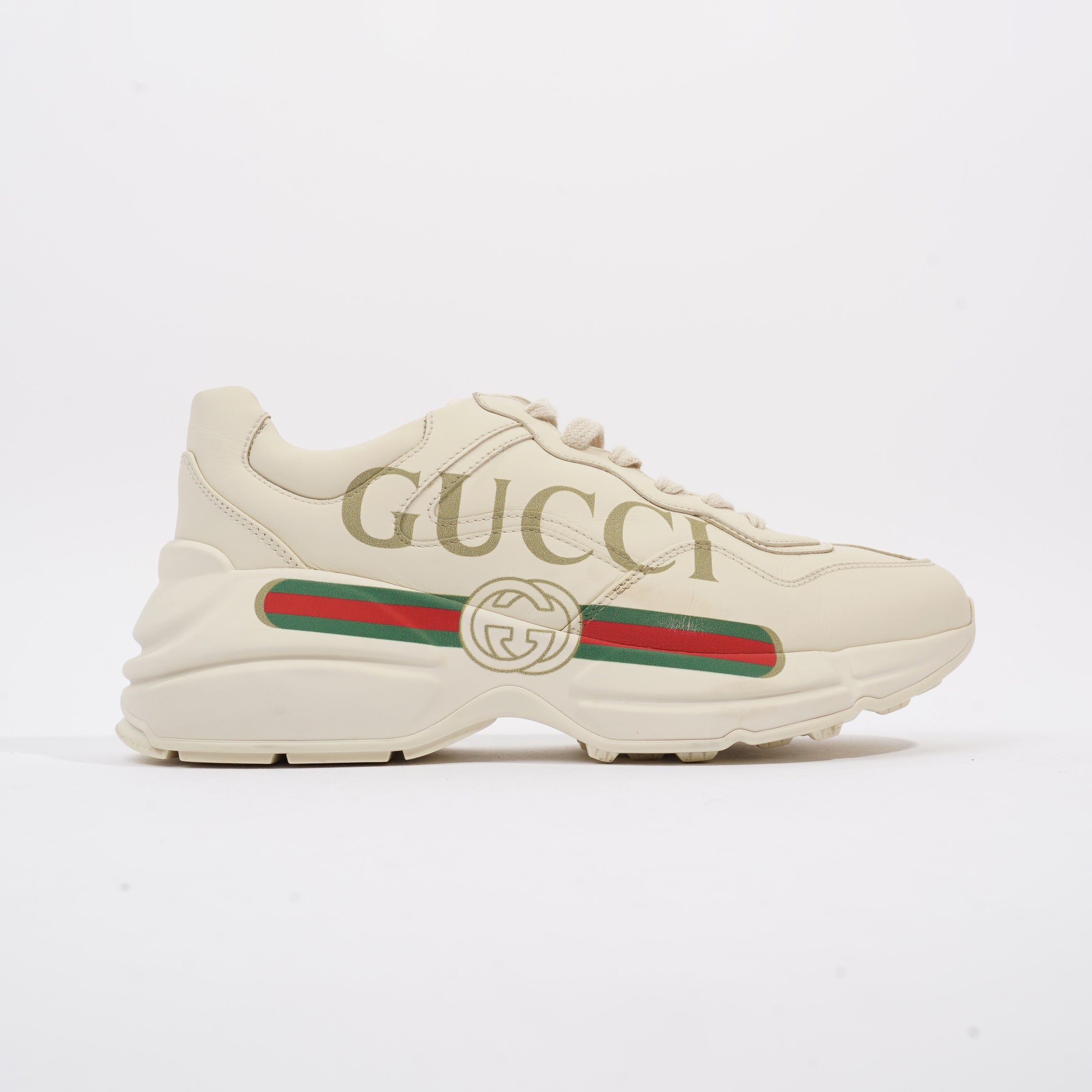 Gucci Rhyton Logo Beige / Green / Red Leather EU 38 UK 5