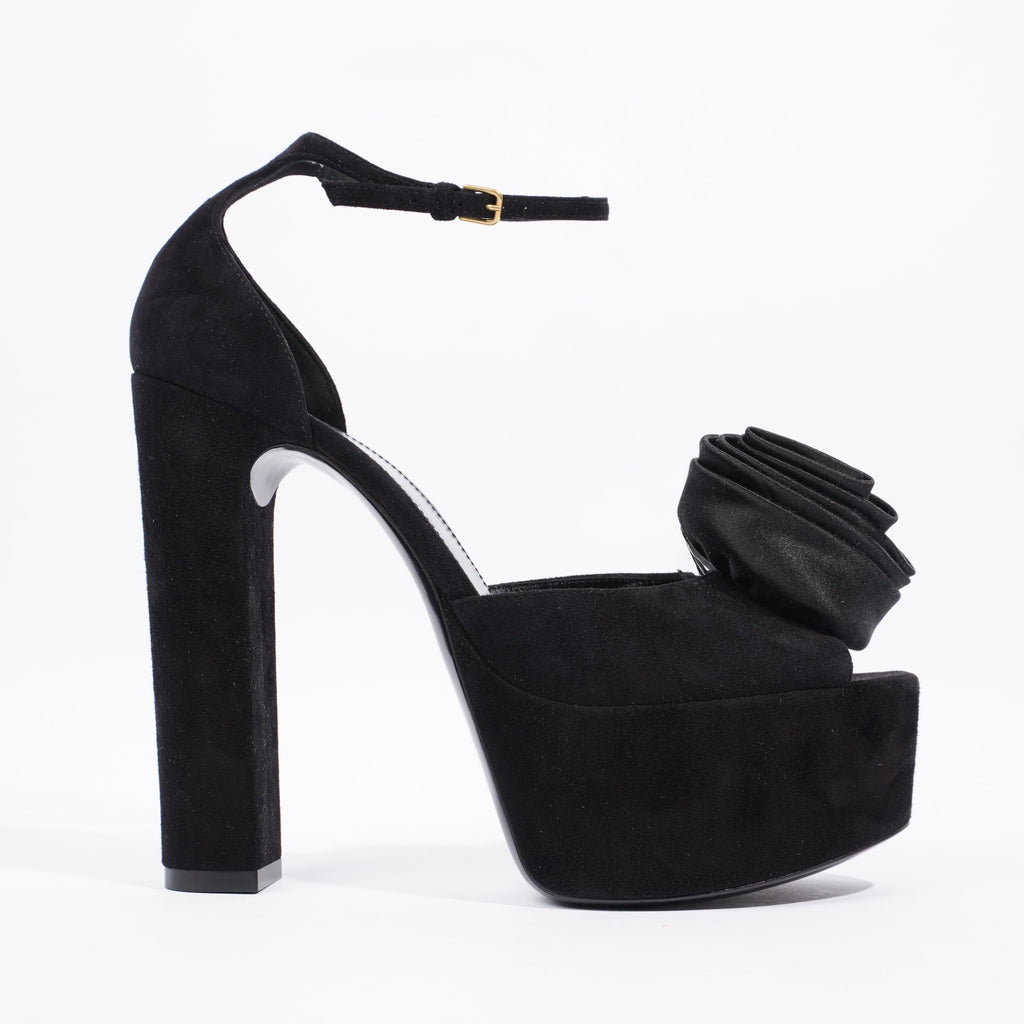 Saint Laurent Platform Sandal 130 Black Velvet EU 38 UK 5