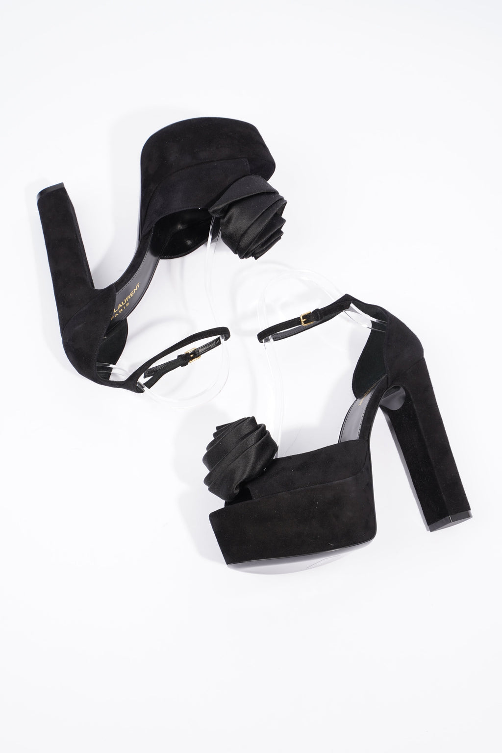 Saint Laurent Platform Sandal 130 Black Velvet EU 38 UK 5