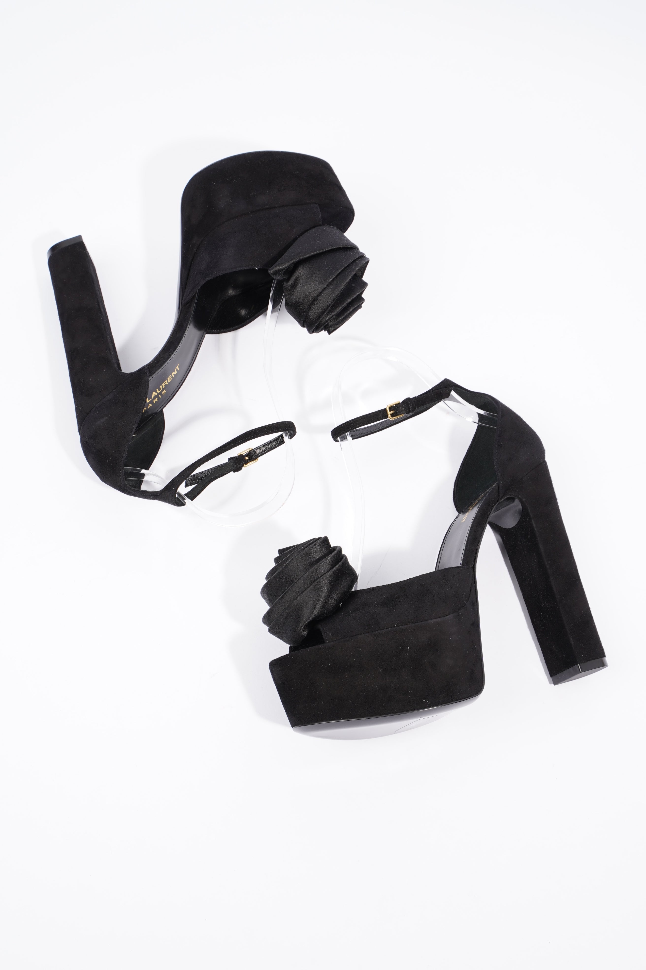 Saint Laurent Platform Sandal 130 Black Velvet EU 38 UK 5