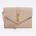 Saint Laurent Envelope Flap Pouch Greyish Brown Embossed Leather