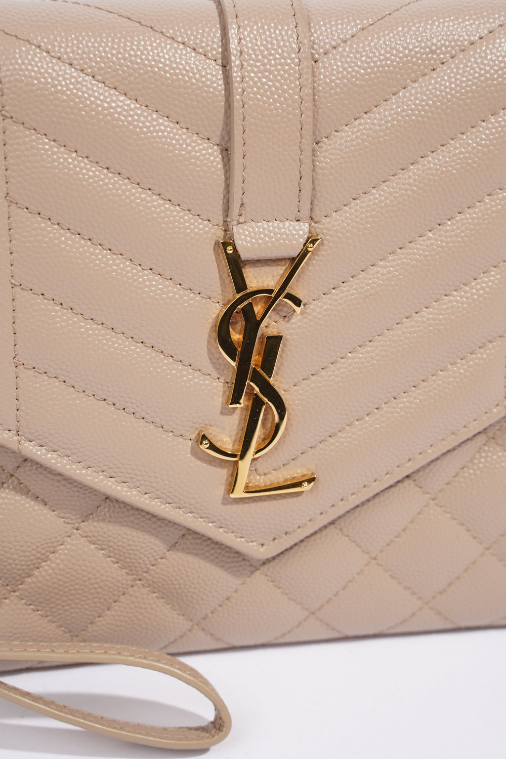 Saint Laurent Envelope Flap Pouch Greyish Brown Embossed Leather