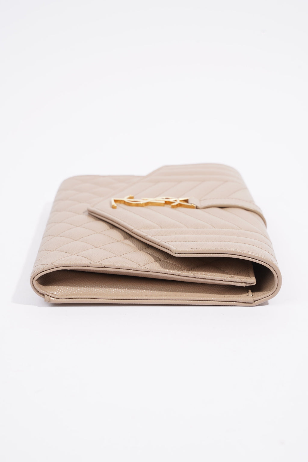 Saint Laurent Envelope Flap Pouch Greyish Brown Embossed Leather