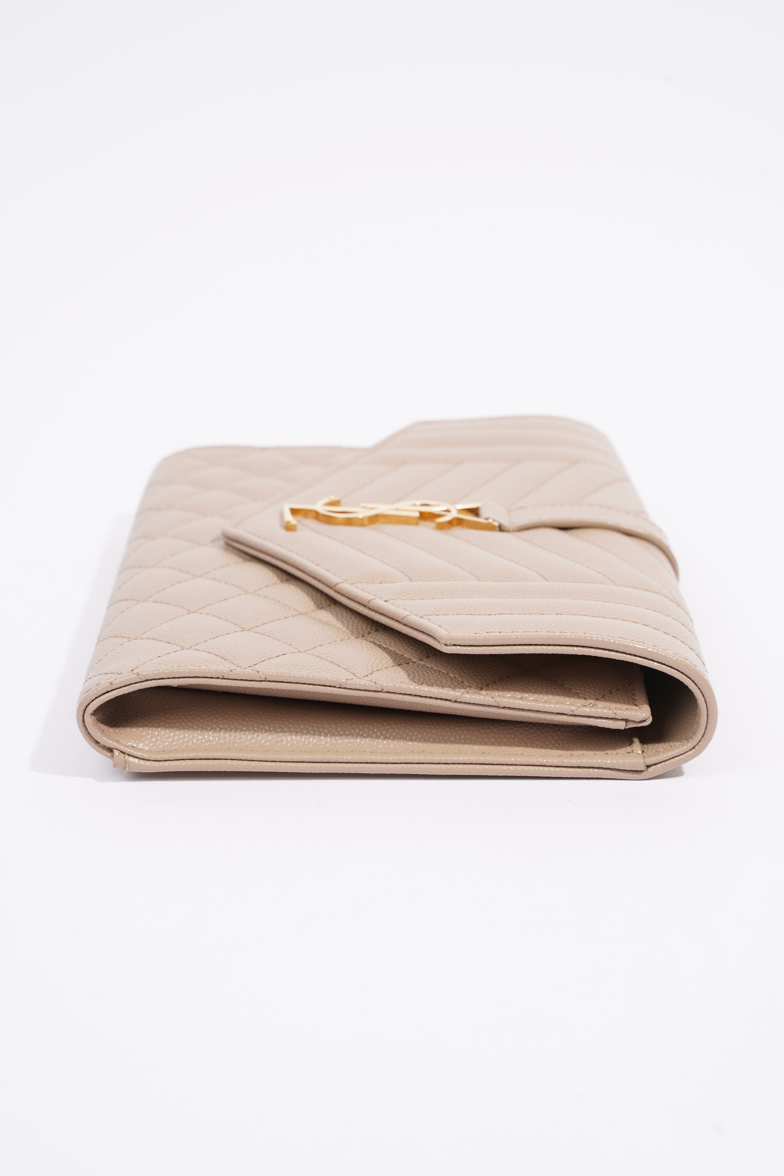Saint Laurent Envelope Flap Pouch Greyish Brown Embossed Leather