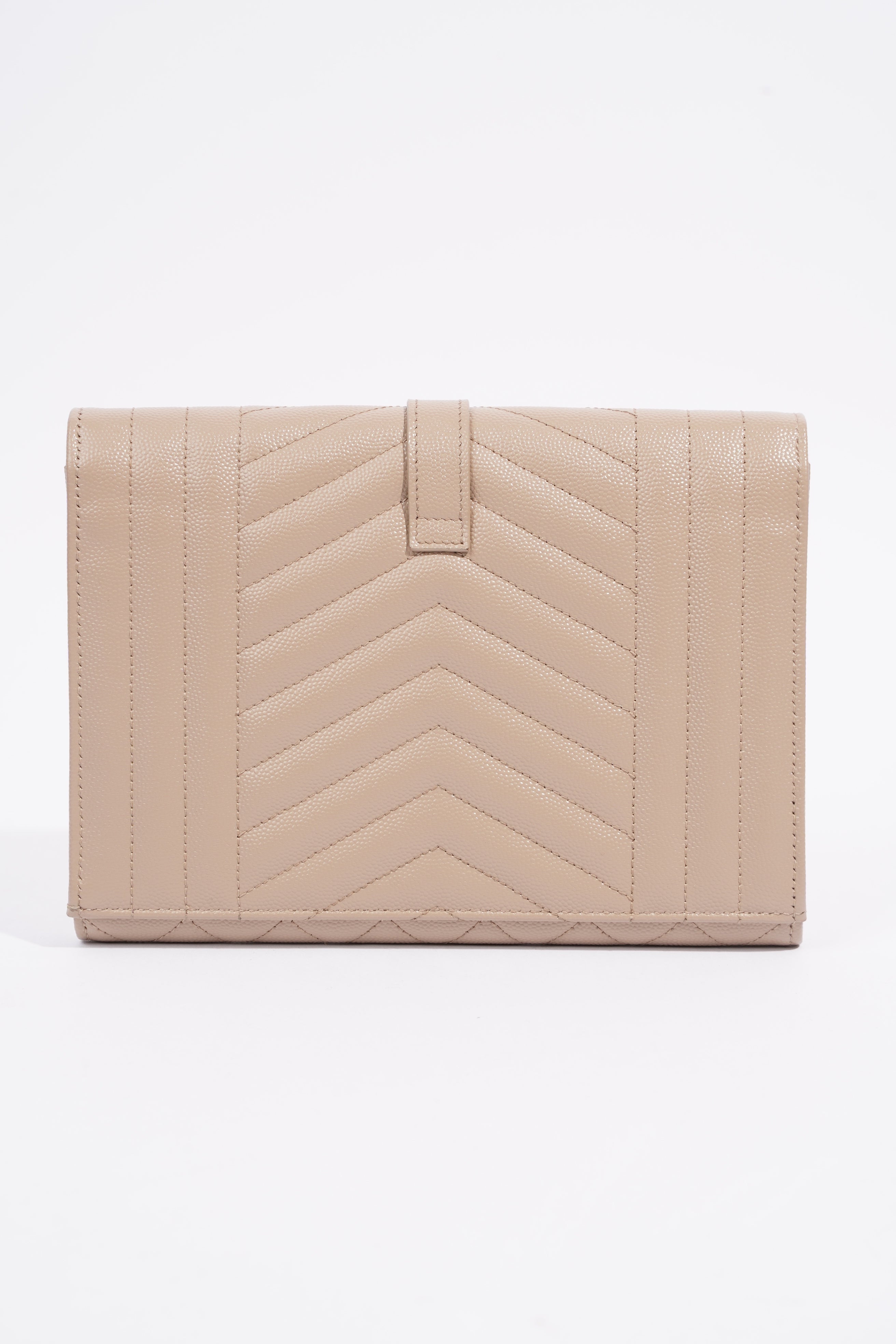 Saint Laurent Envelope Flap Pouch Greyish Brown Embossed Leather