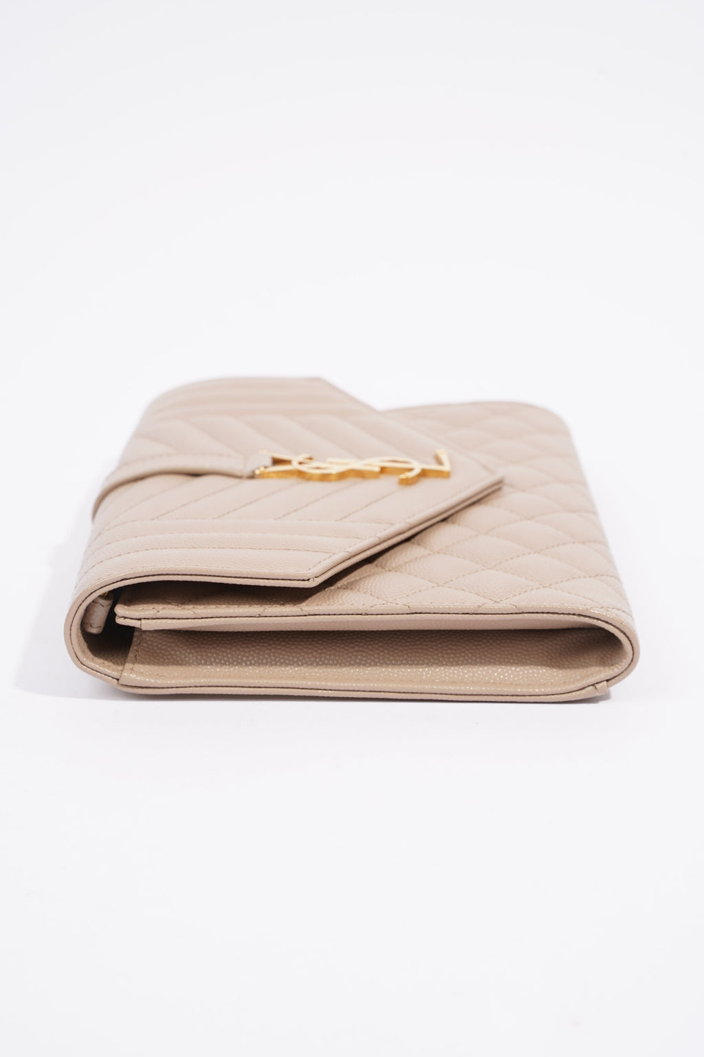 Saint Laurent Envelope Flap Pouch Greyish Brown Embossed Leather