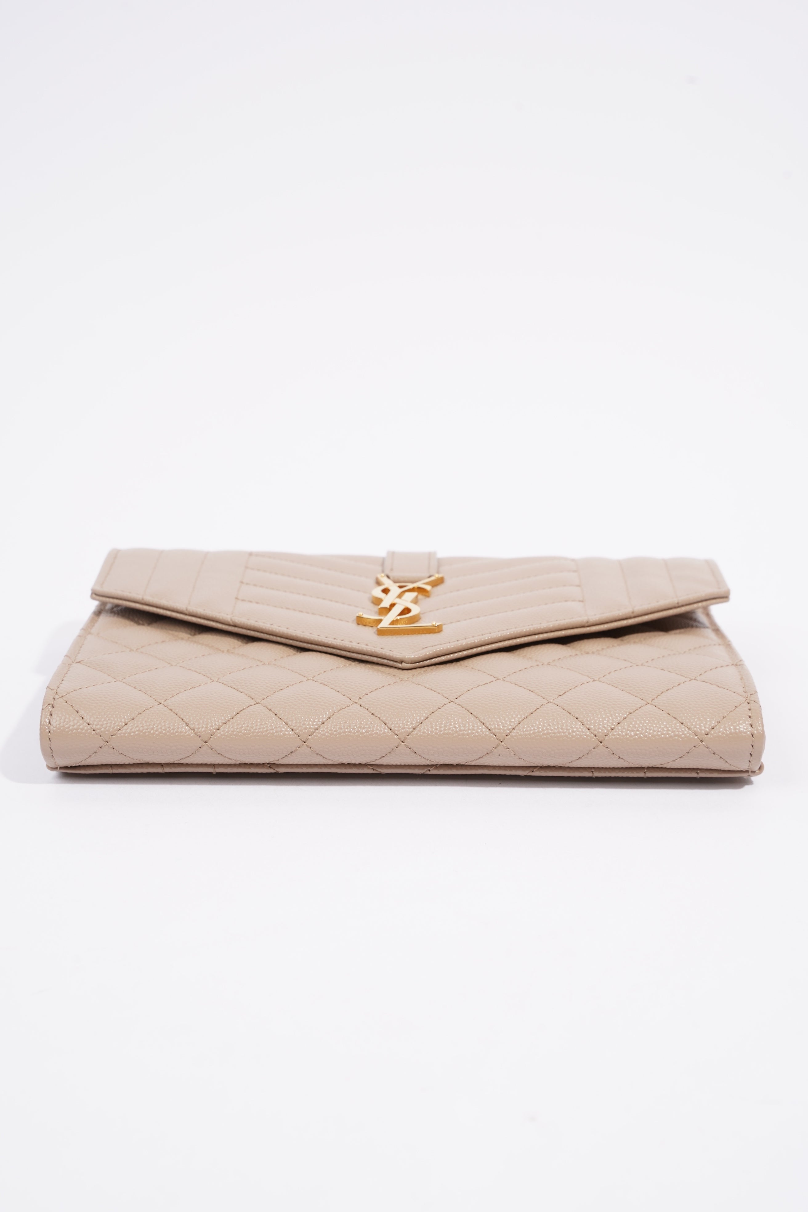 Saint Laurent Envelope Flap Pouch Greyish Brown Embossed Leather