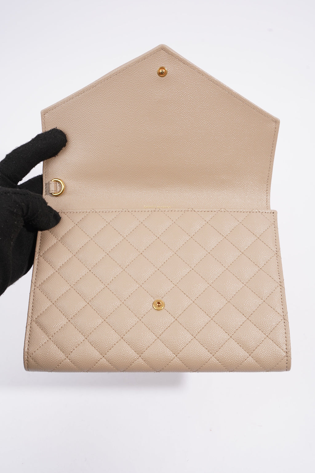 Saint Laurent Envelope Flap Pouch Greyish Brown Embossed Leather