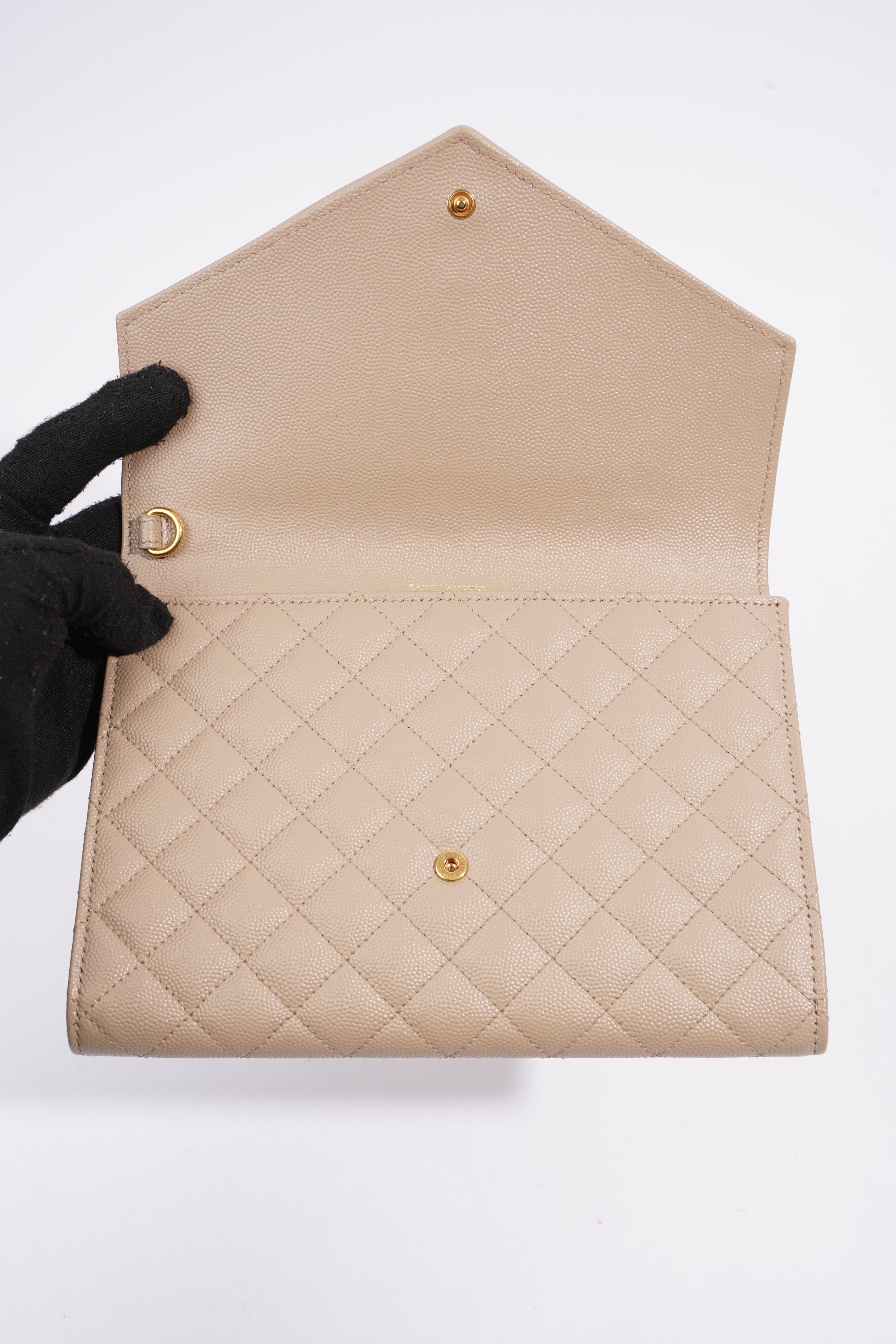Saint Laurent Envelope Flap Pouch Greyish Brown Embossed Leather