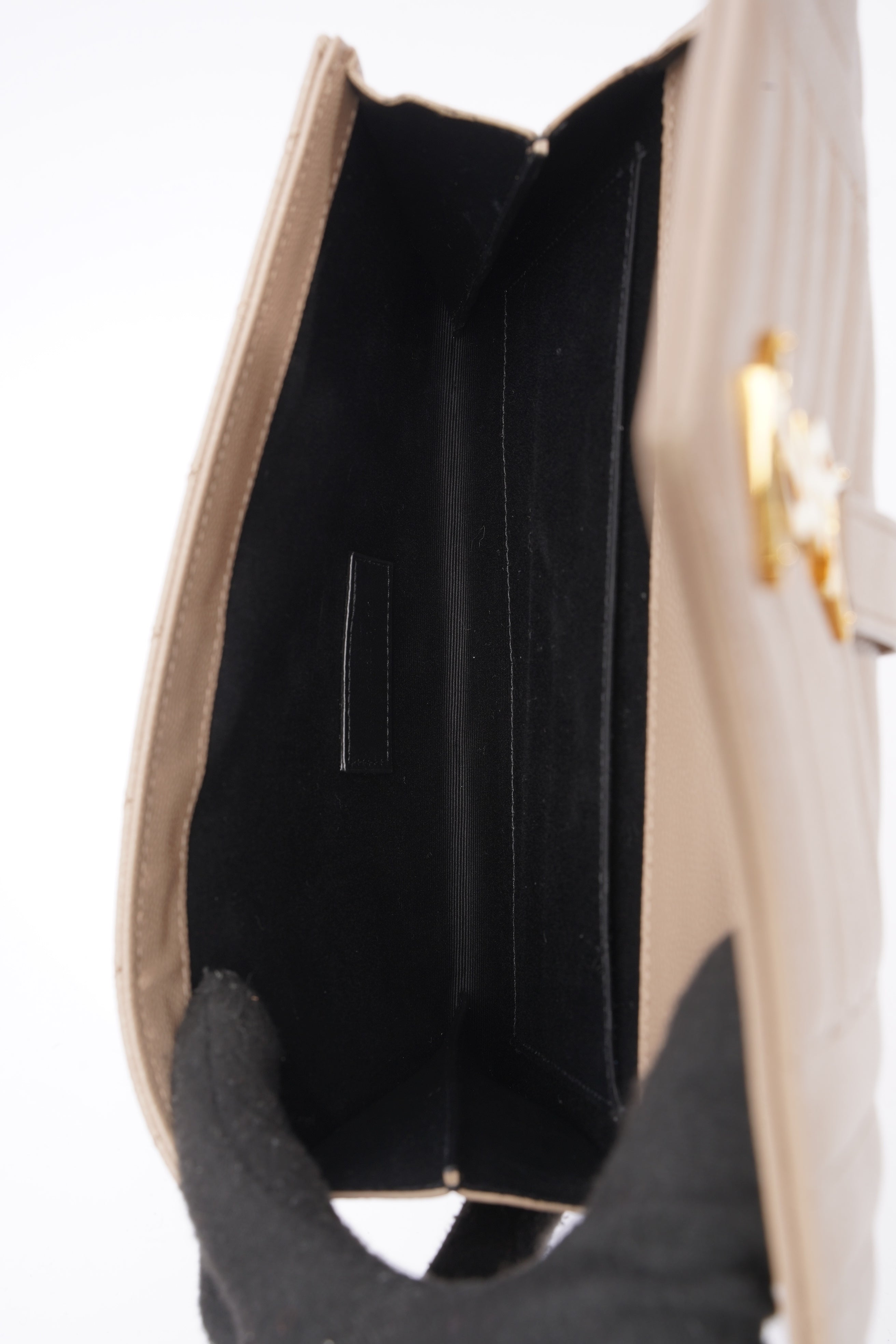 Saint Laurent Envelope Flap Pouch Greyish Brown Embossed Leather