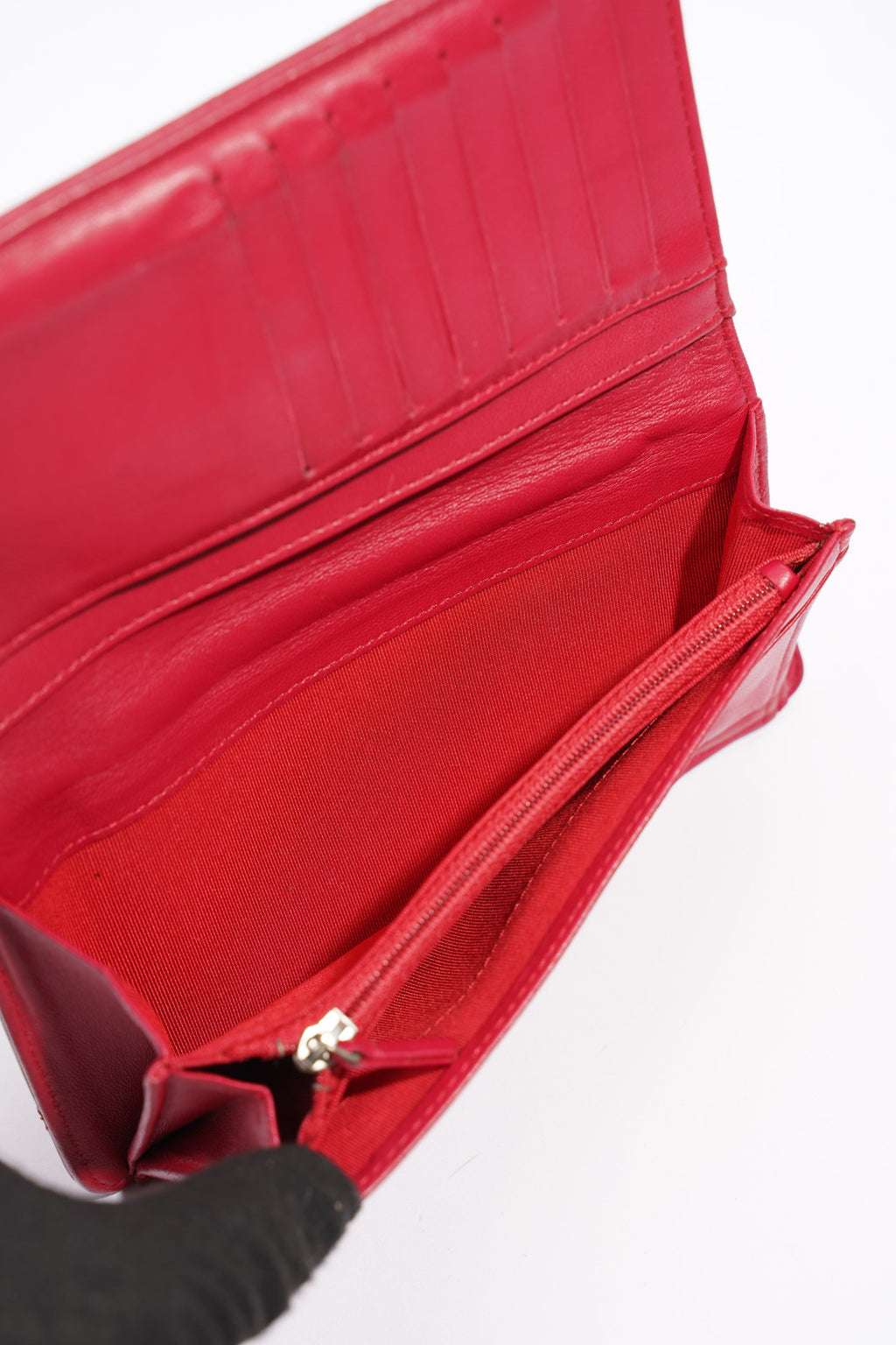 Chanel Quilted Long Wallet Red Leather