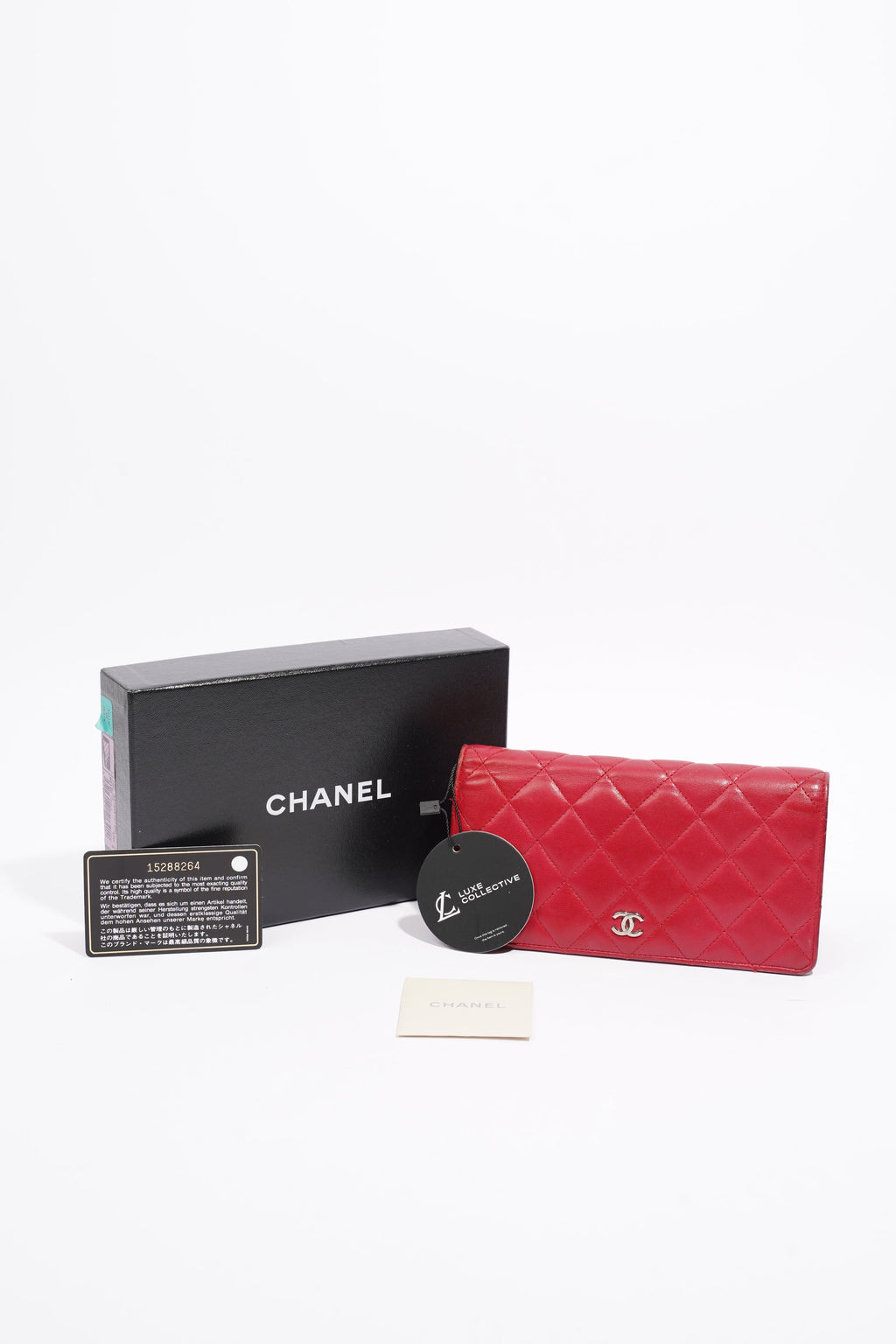 Chanel Quilted Long Wallet Red Leather