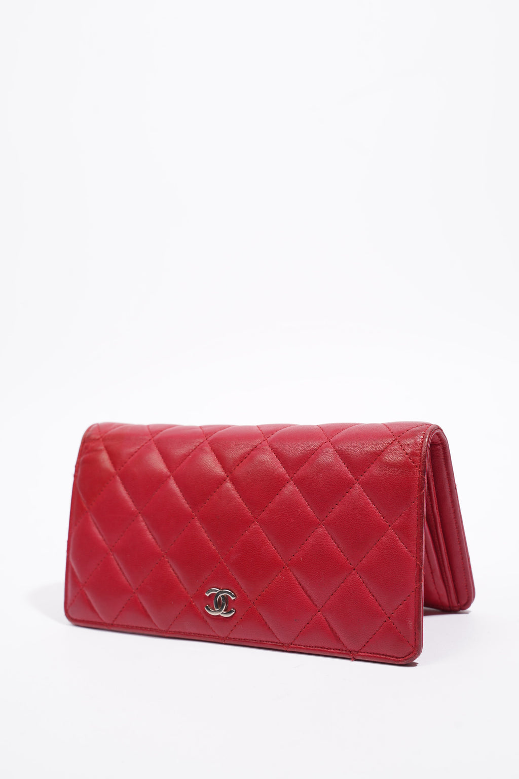 Chanel Quilted Long Wallet Red Leather