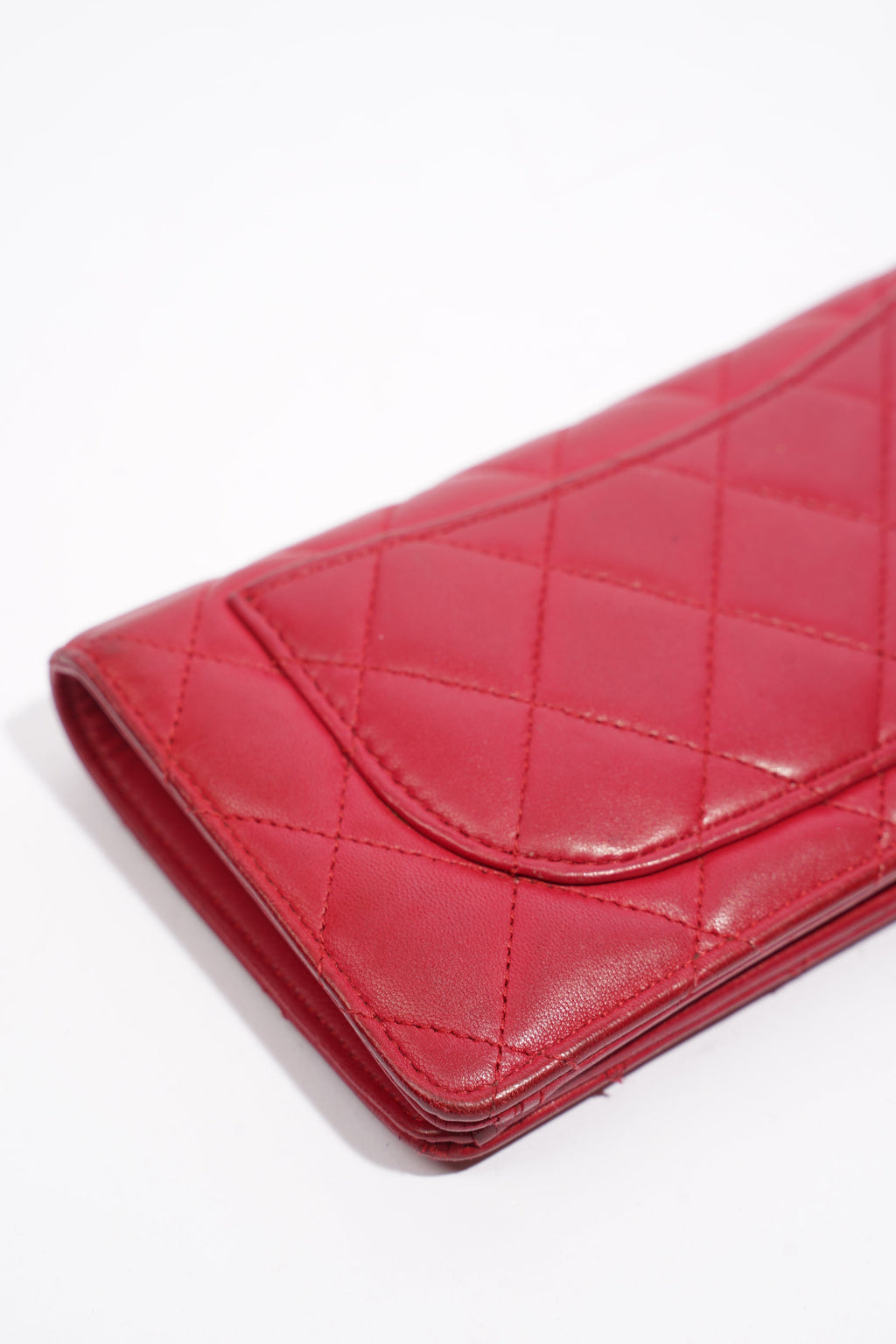 Chanel Quilted Long Wallet Red Leather