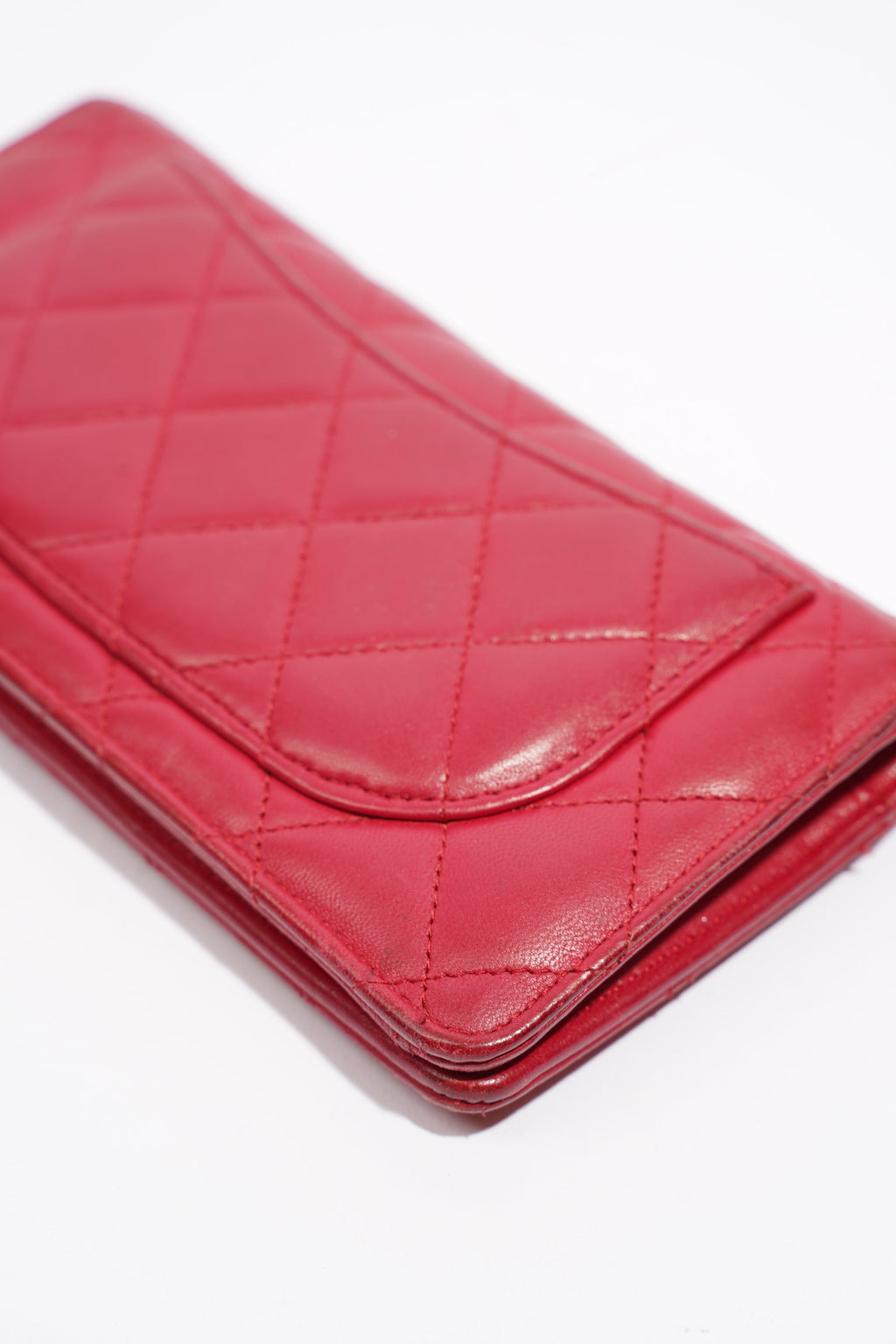 Chanel Quilted Long Wallet Red Leather