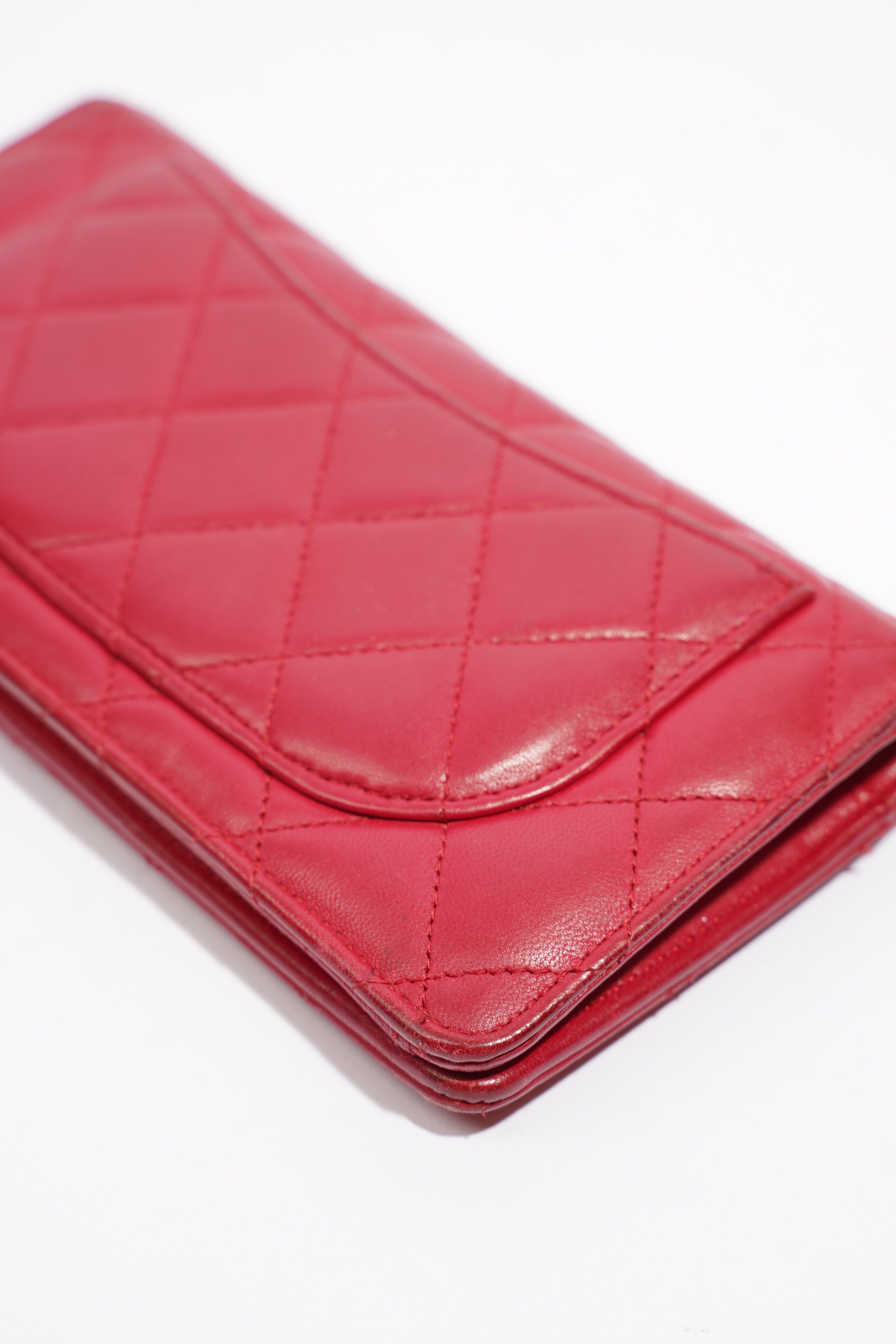 Chanel Quilted Long Wallet Red Leather
