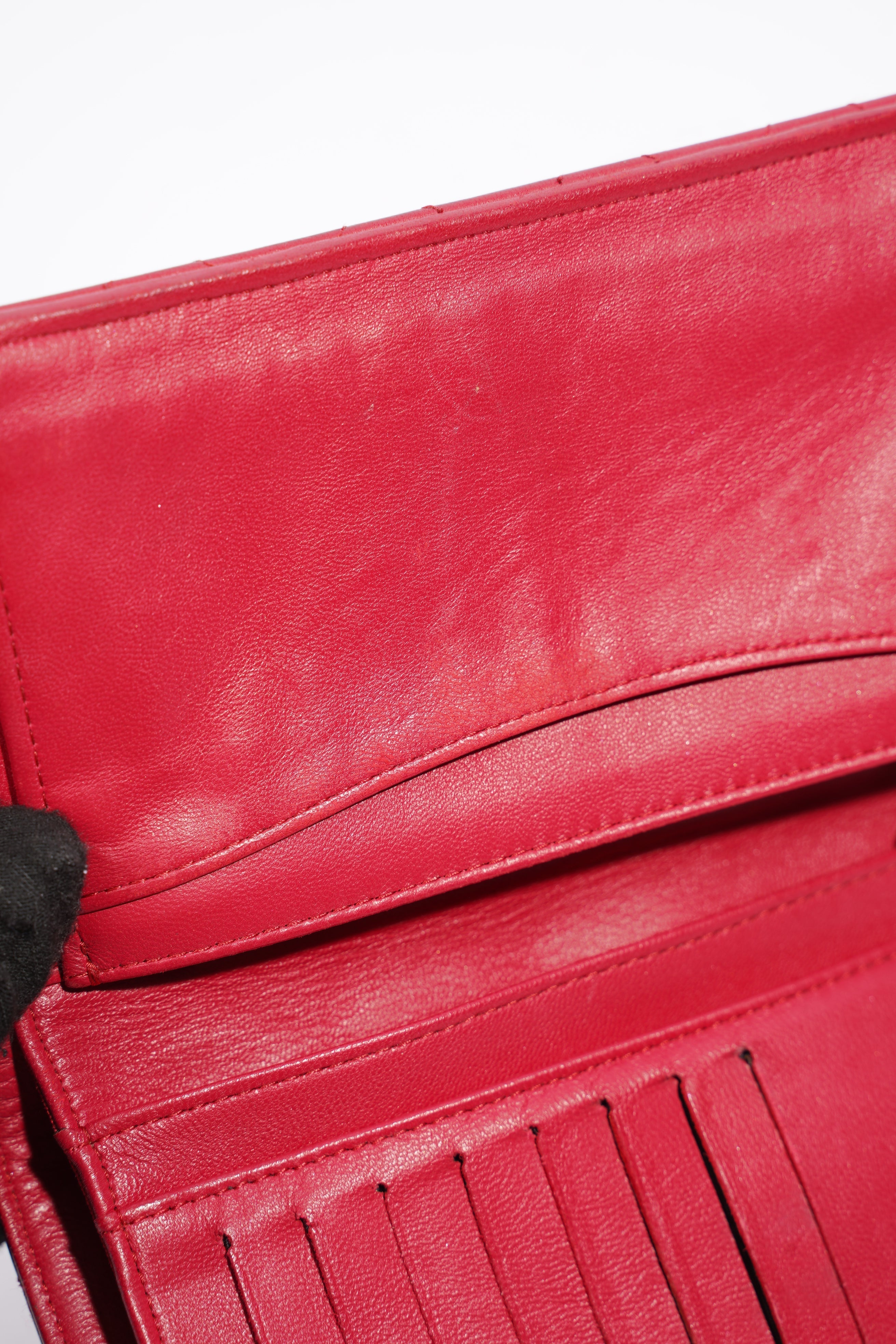 Chanel Quilted Long Wallet Red Leather