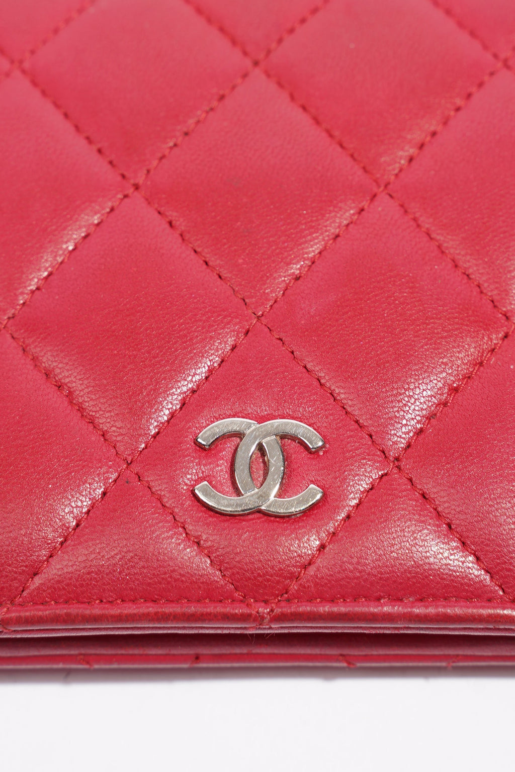 Chanel Quilted Long Wallet Red Leather