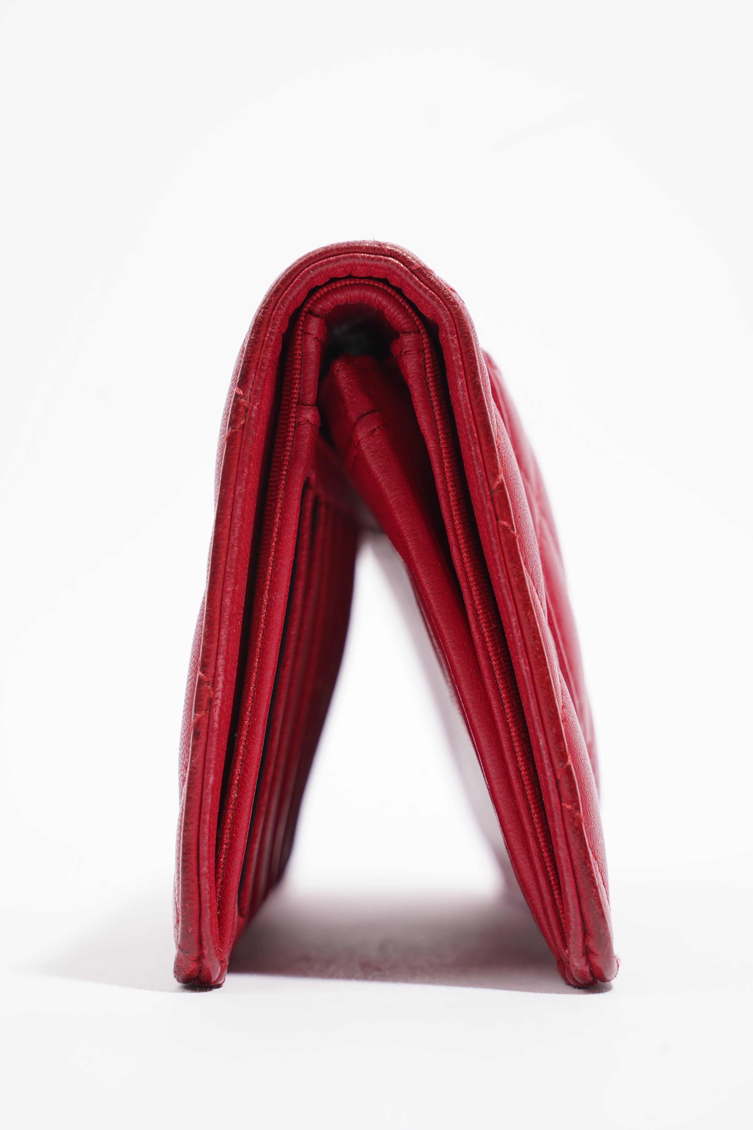Chanel Quilted Long Wallet Red Leather