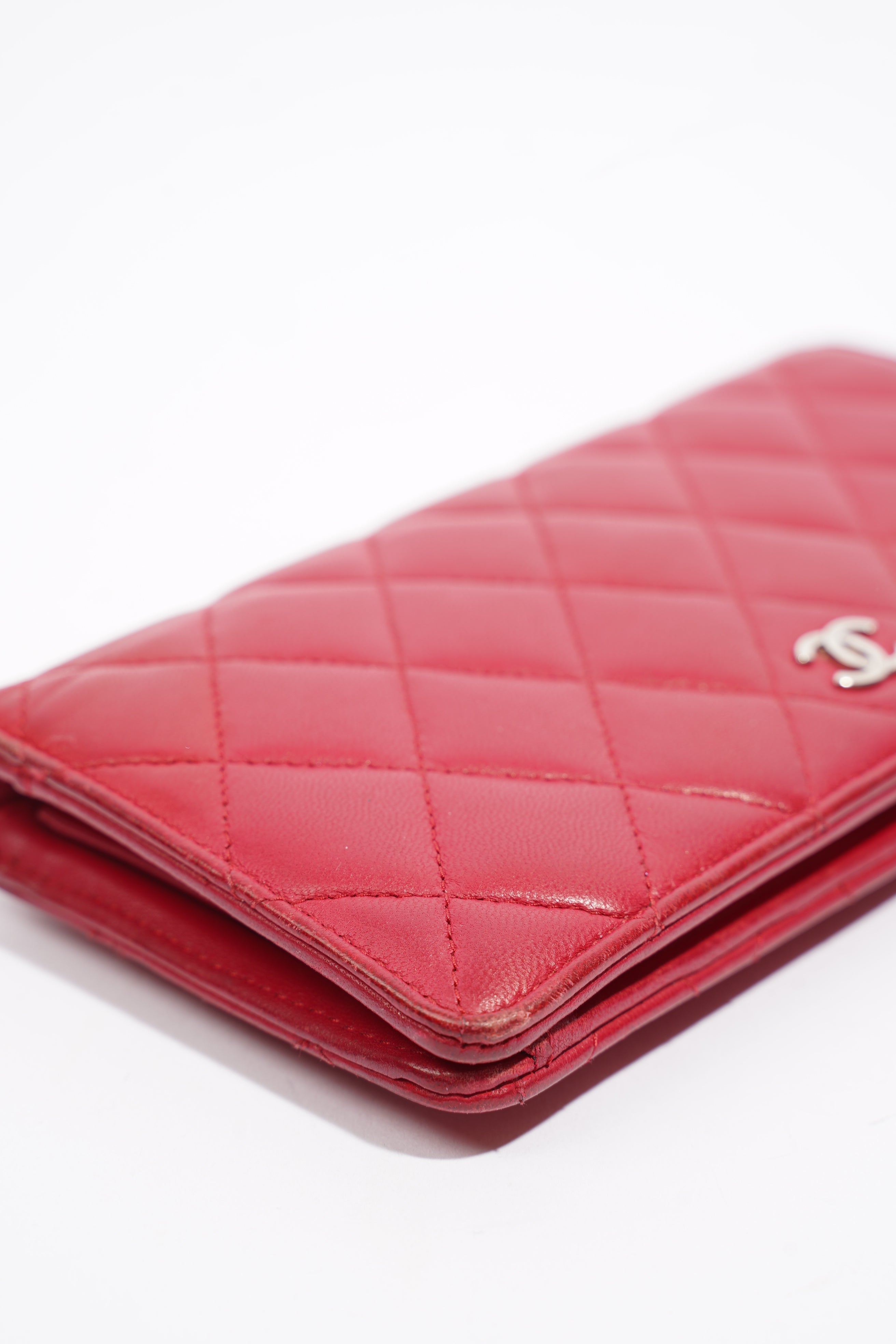 Chanel Quilted Long Wallet Red Leather