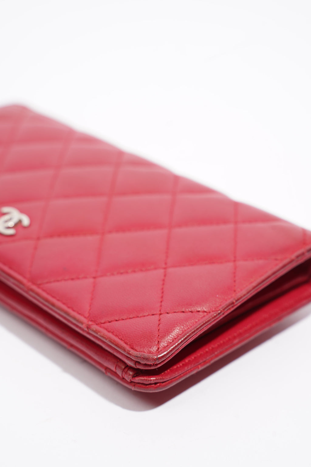 Chanel Quilted Long Wallet Red Leather