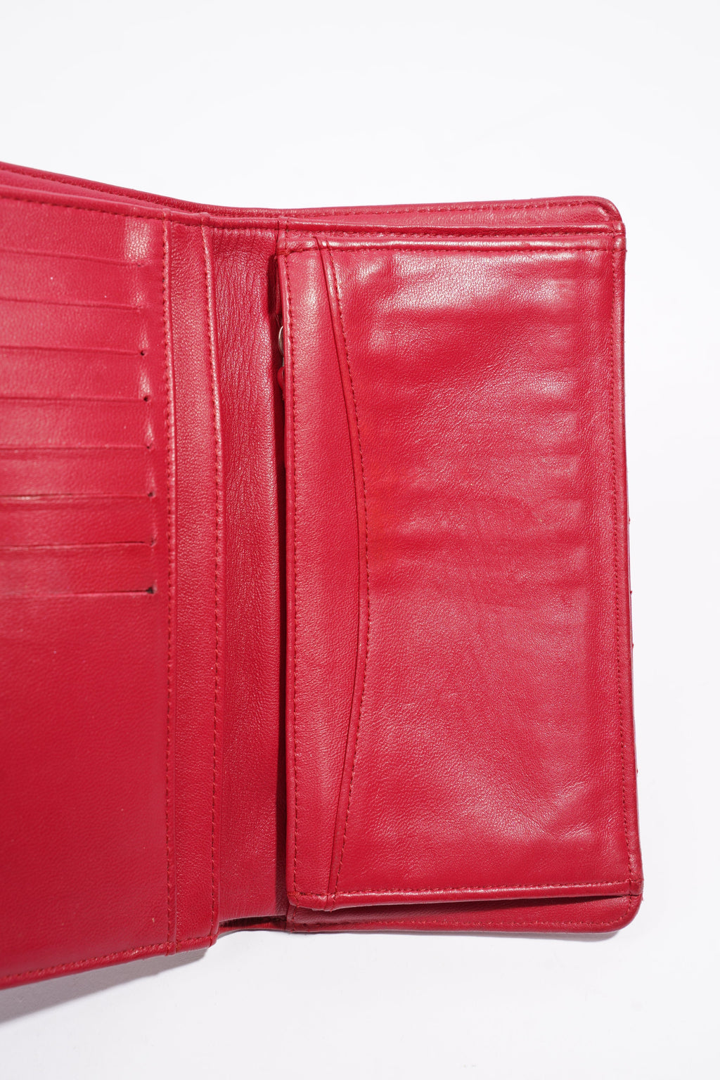 Chanel Quilted Long Wallet Red Leather