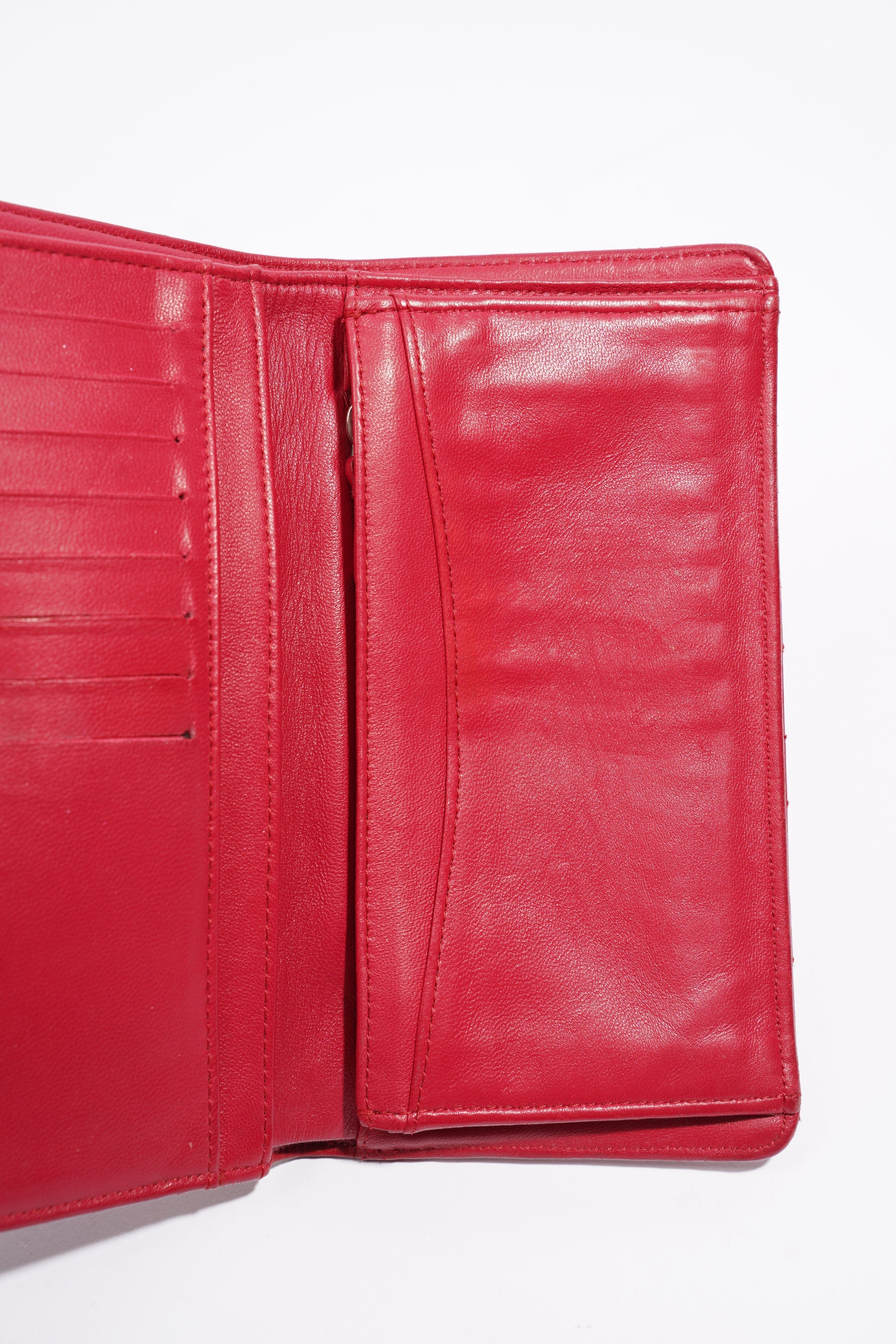 Chanel Quilted Long Wallet Red Leather